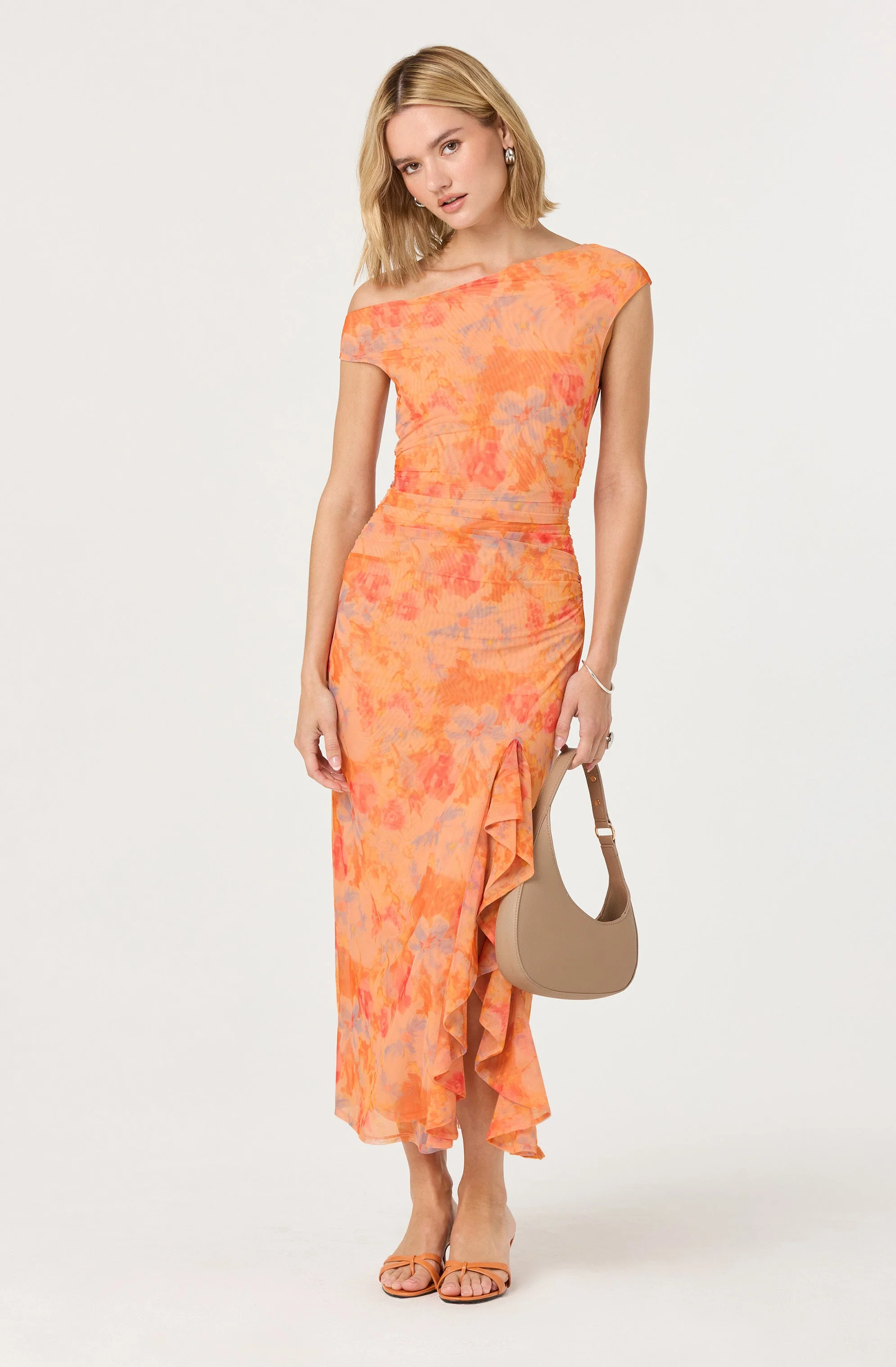 Off Shoulder Ruffle Midi Dress