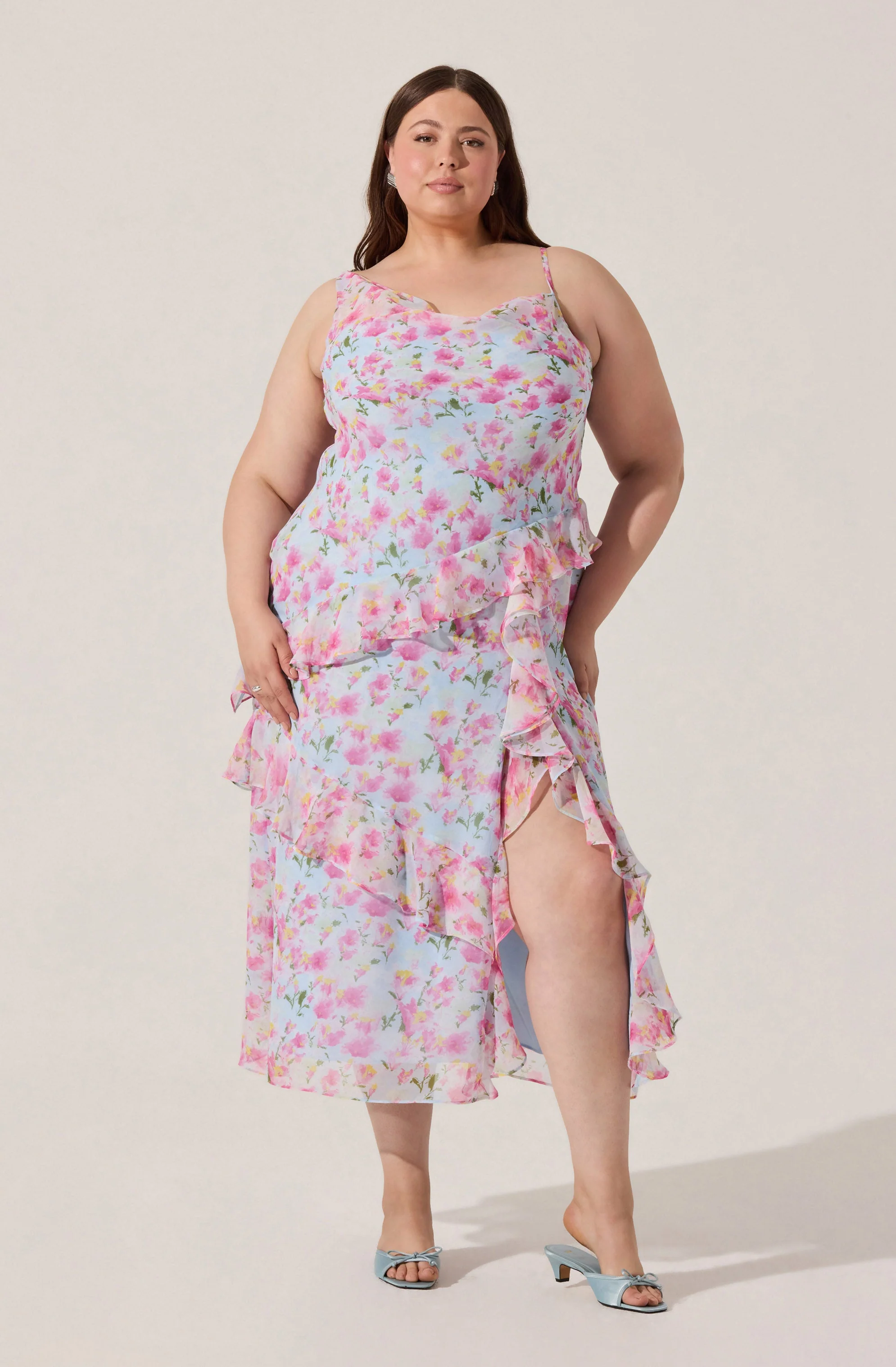 Levina Asymmetric Floral Ruffle Dress