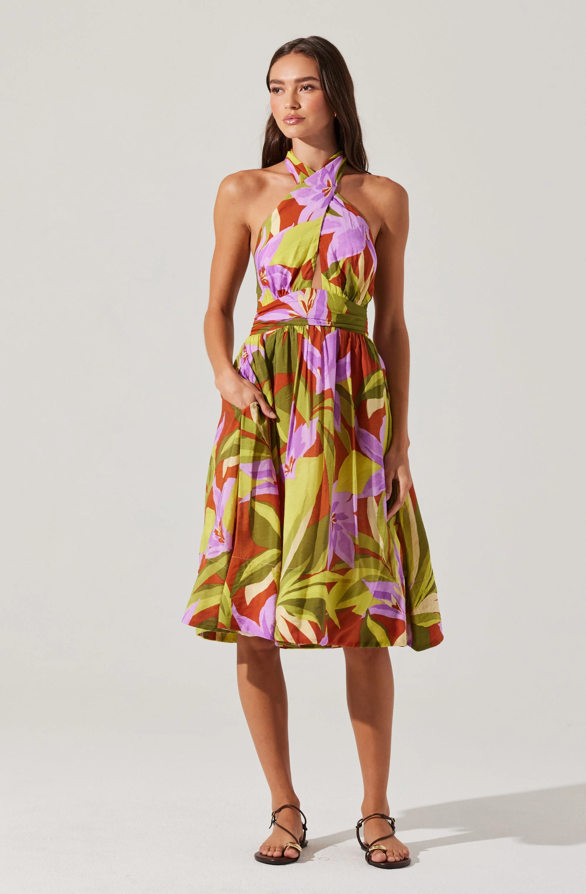 Kalia Halter Floral Midi Dress