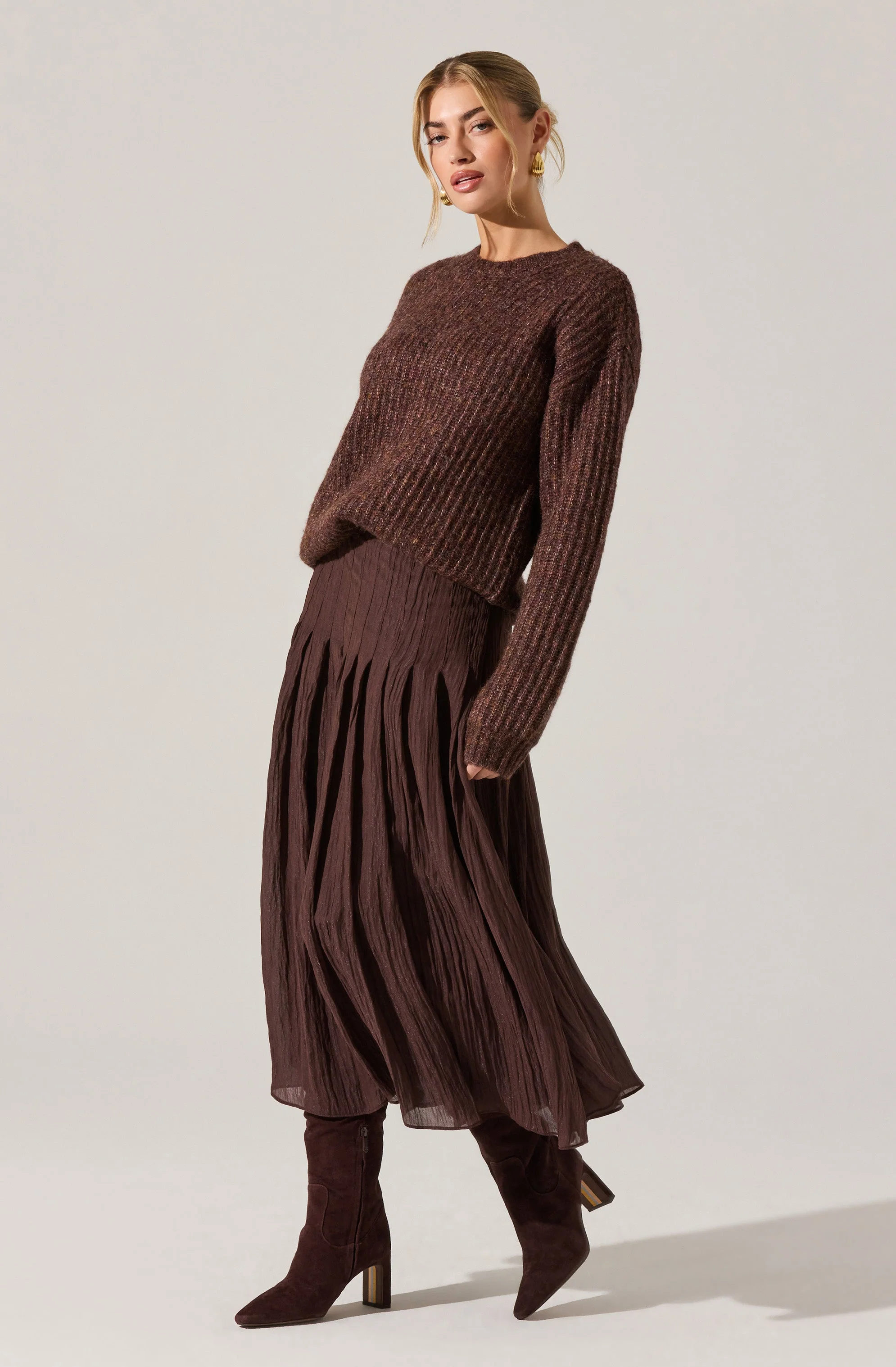 Daivini Pleated Crinkle Midi Skirt