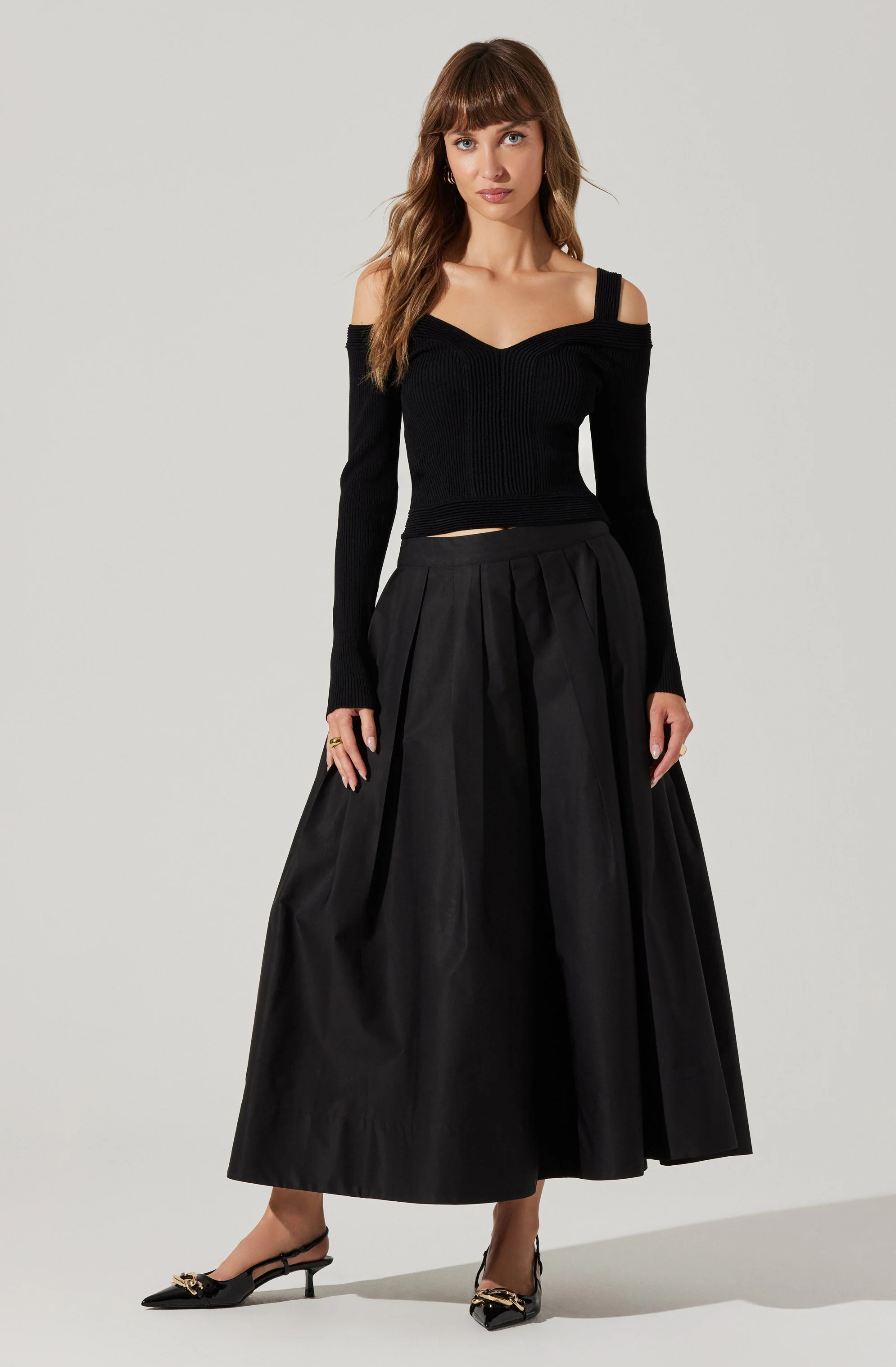 Pacey Ribbed Cold Shoulder Sweater