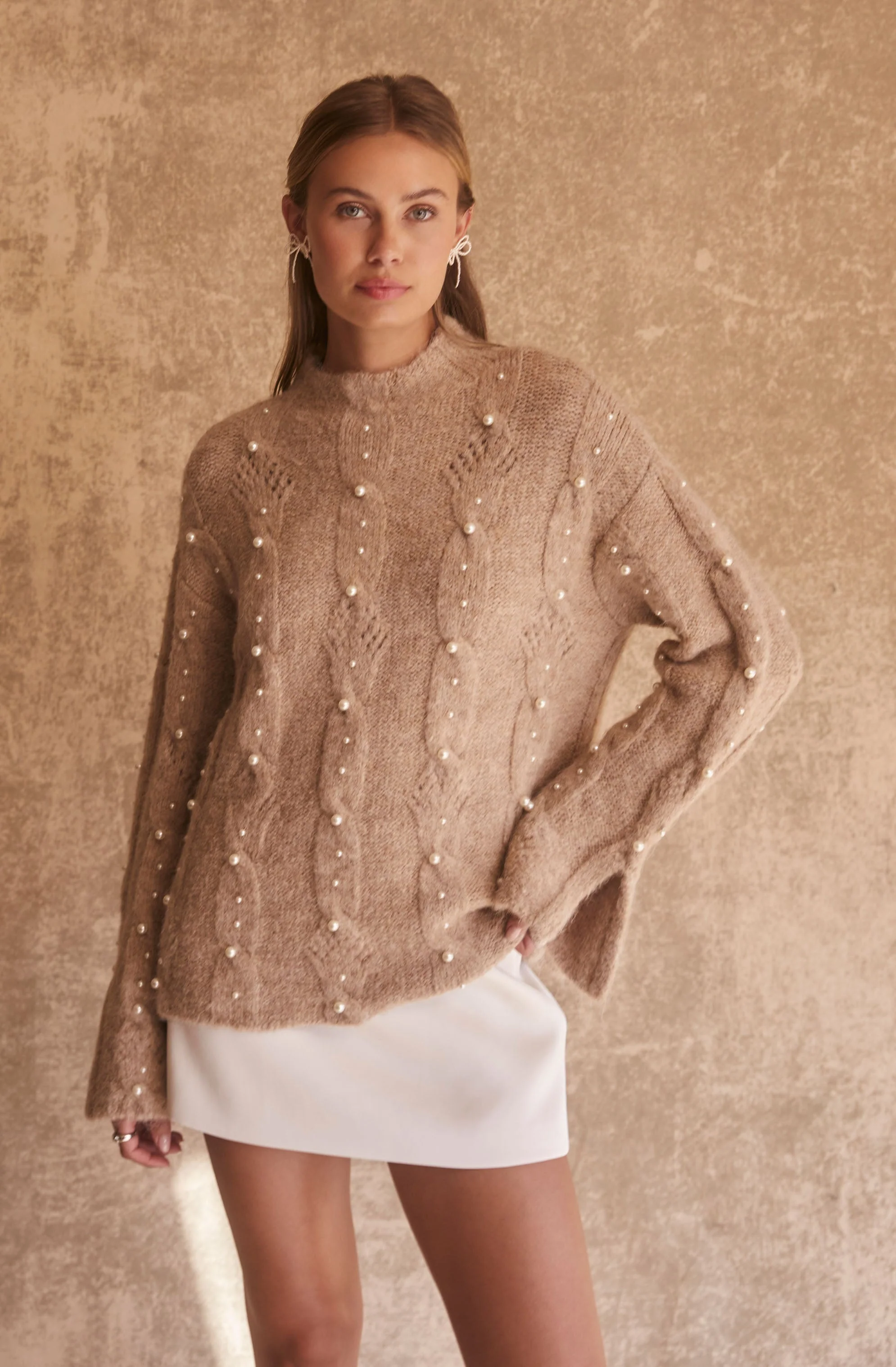 Kit Pearl Cable Knit Sweater