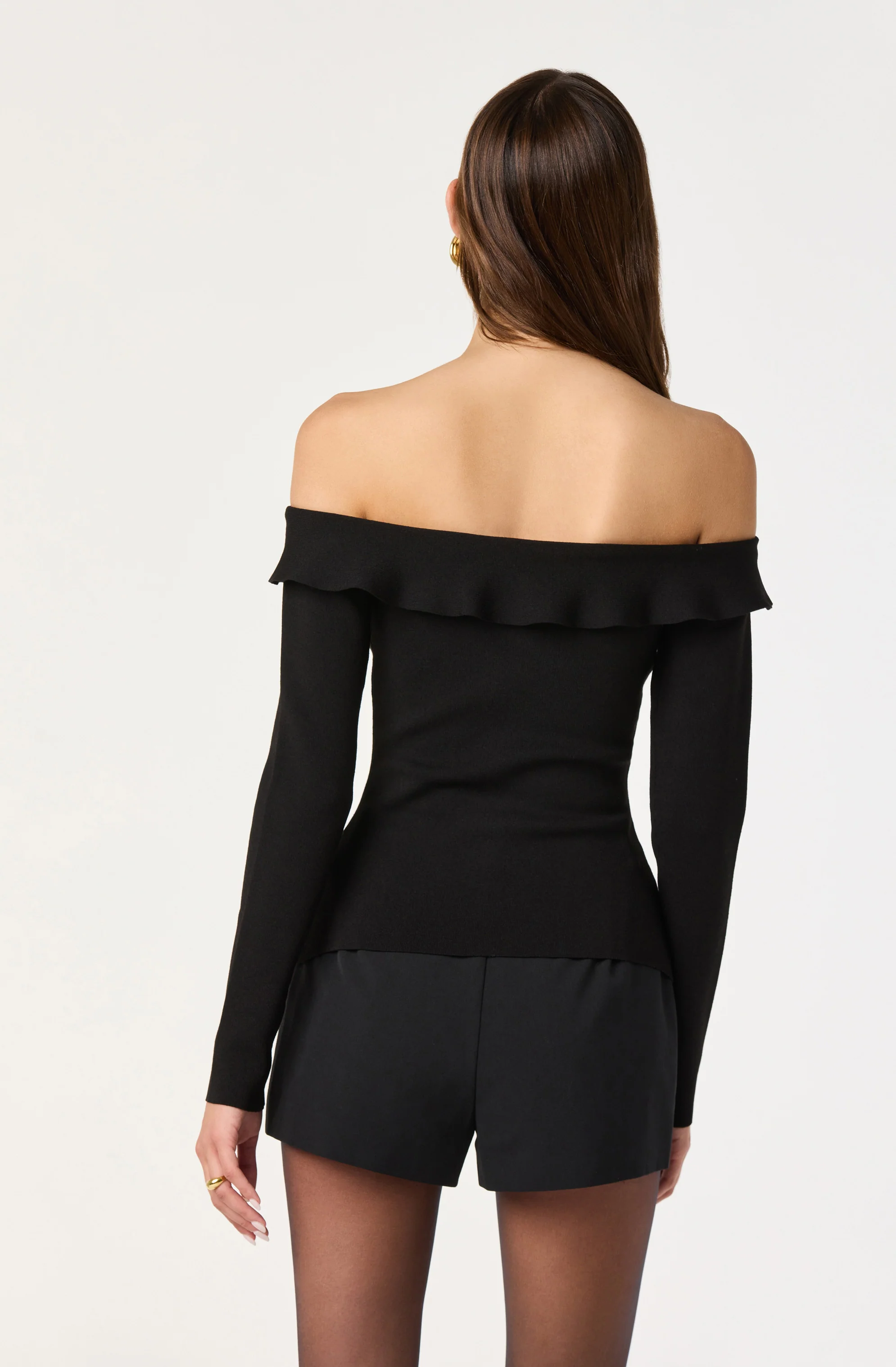 Off Shoulder Foldover Ruffle Sweater