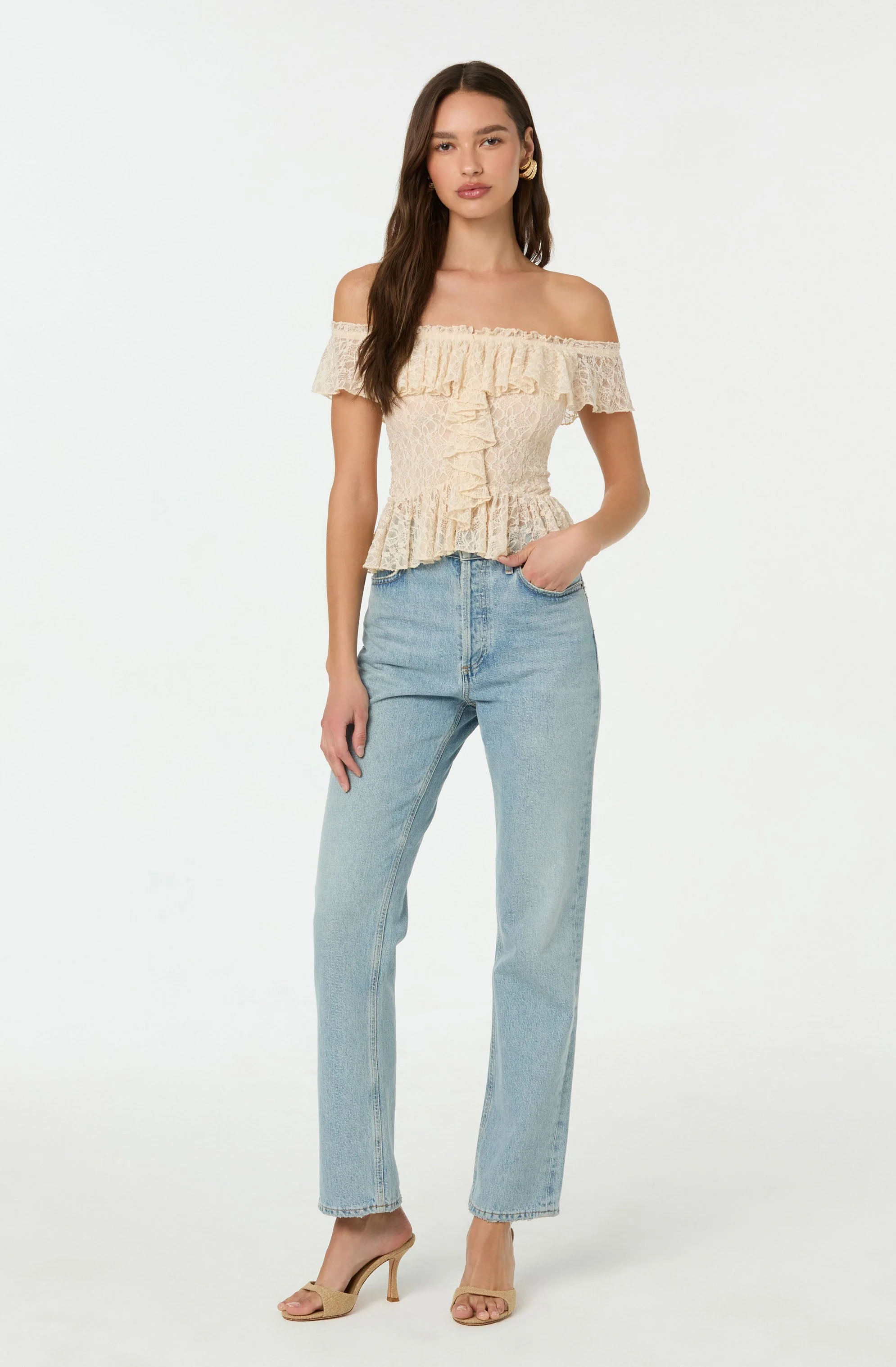 Lace Off Shoulder Ruffle Top