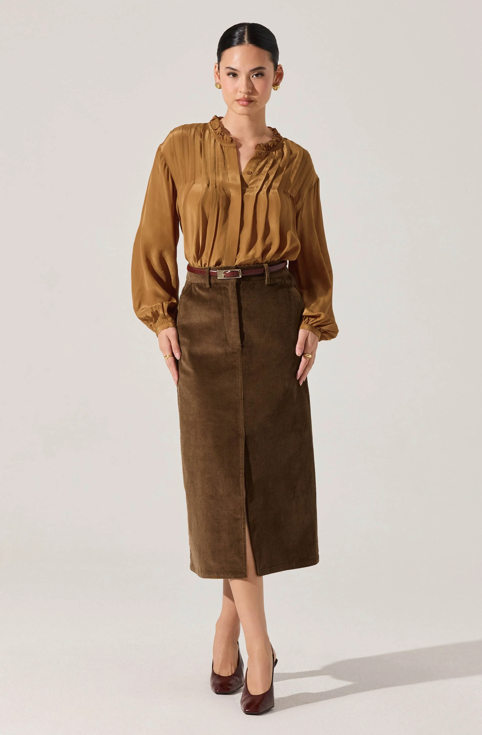 Ashton Pleated Ruffle Trim Top