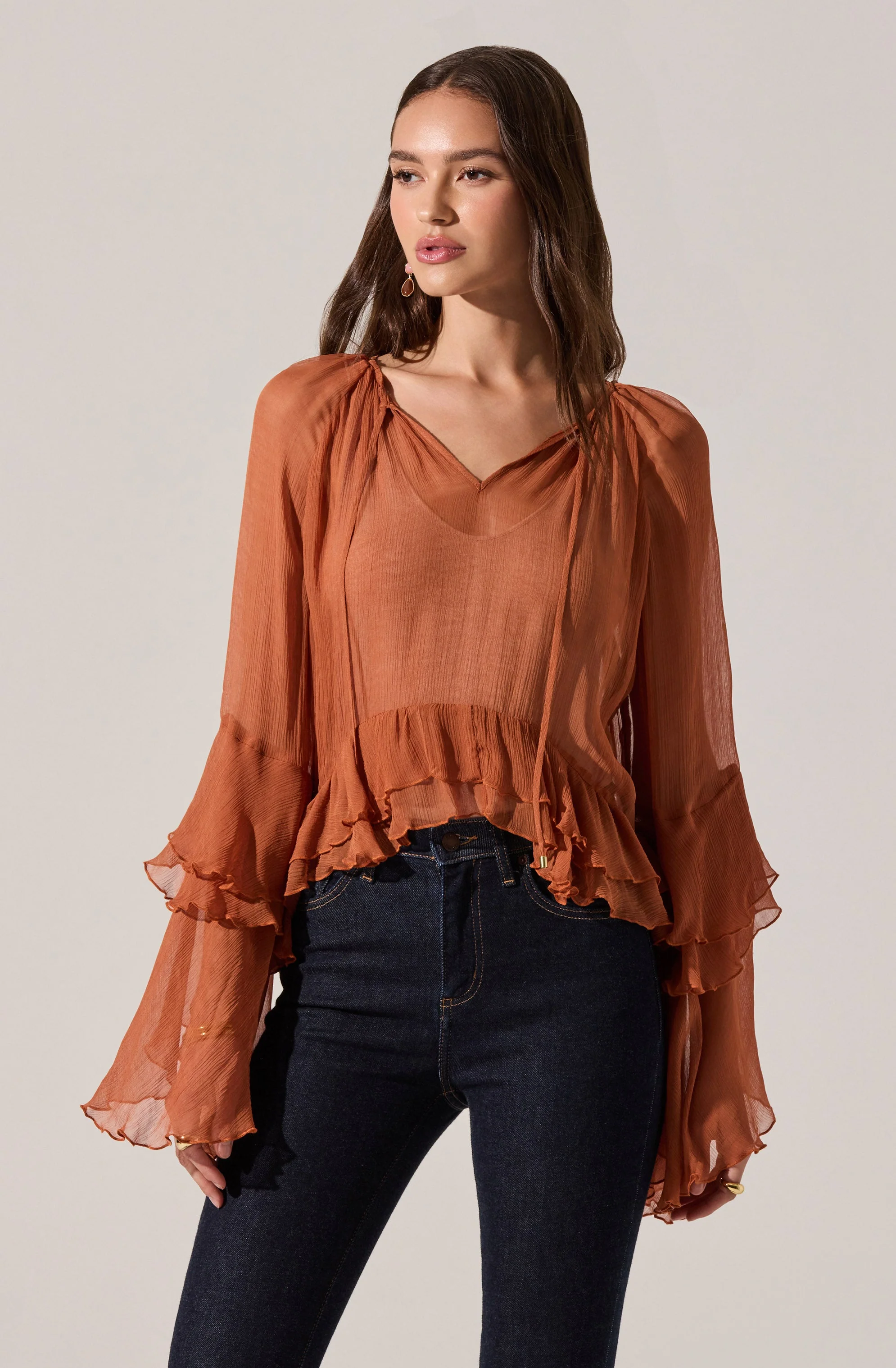 Margaery Sheer Ruffle Peplum Top