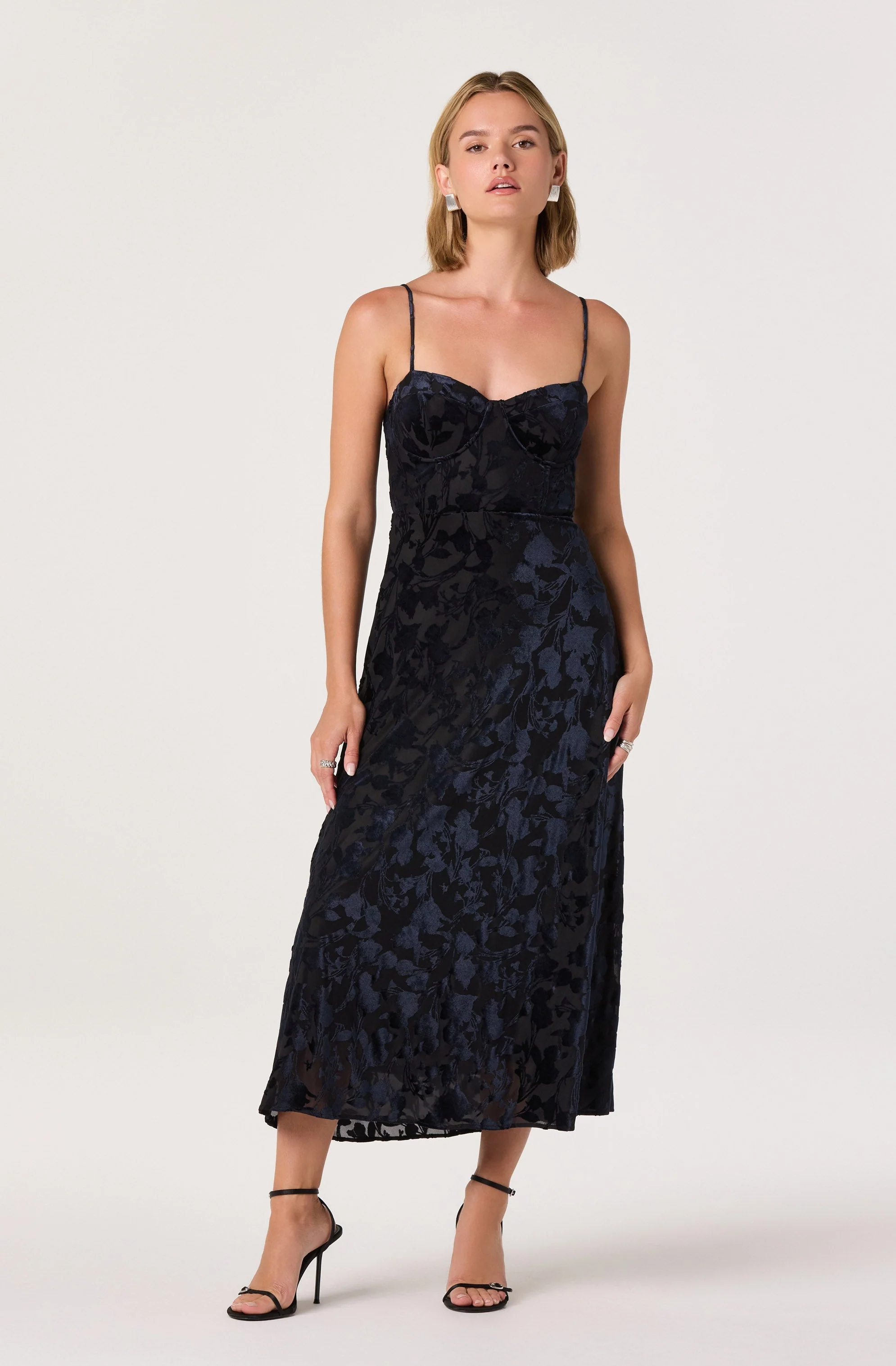 Velvet Floral Burnout Bustier Dress