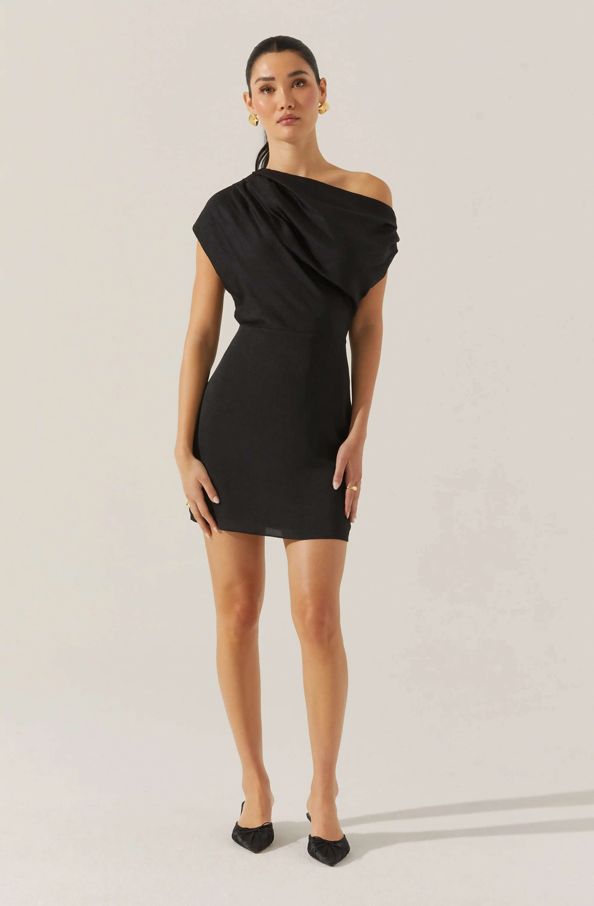 Draped Off Shoulder Mini Dress