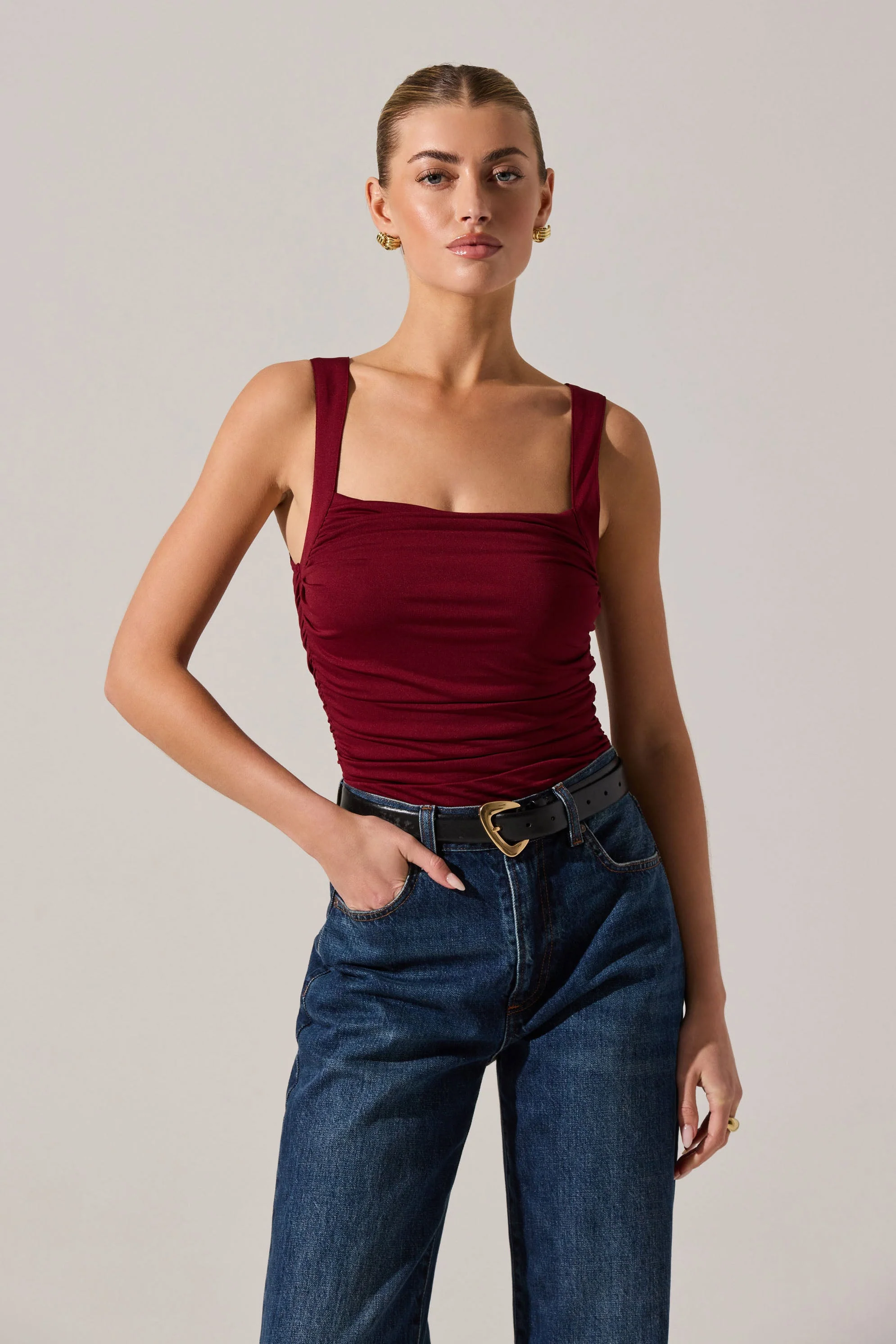 Voncile Ruched Square Neck Bodysuit