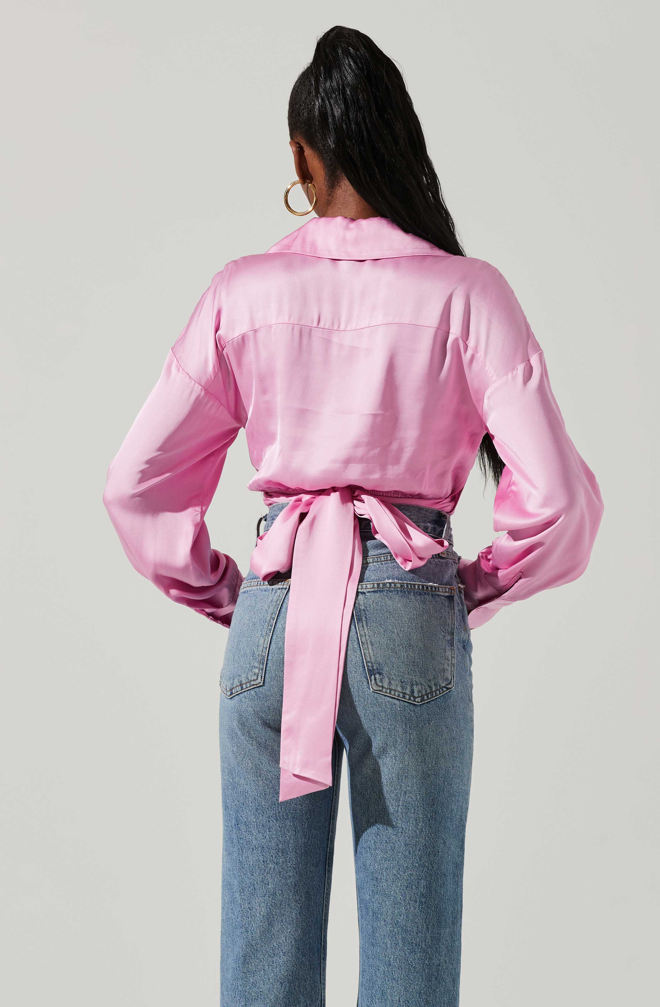 Loretta Satin Cropped Tie Waist Top