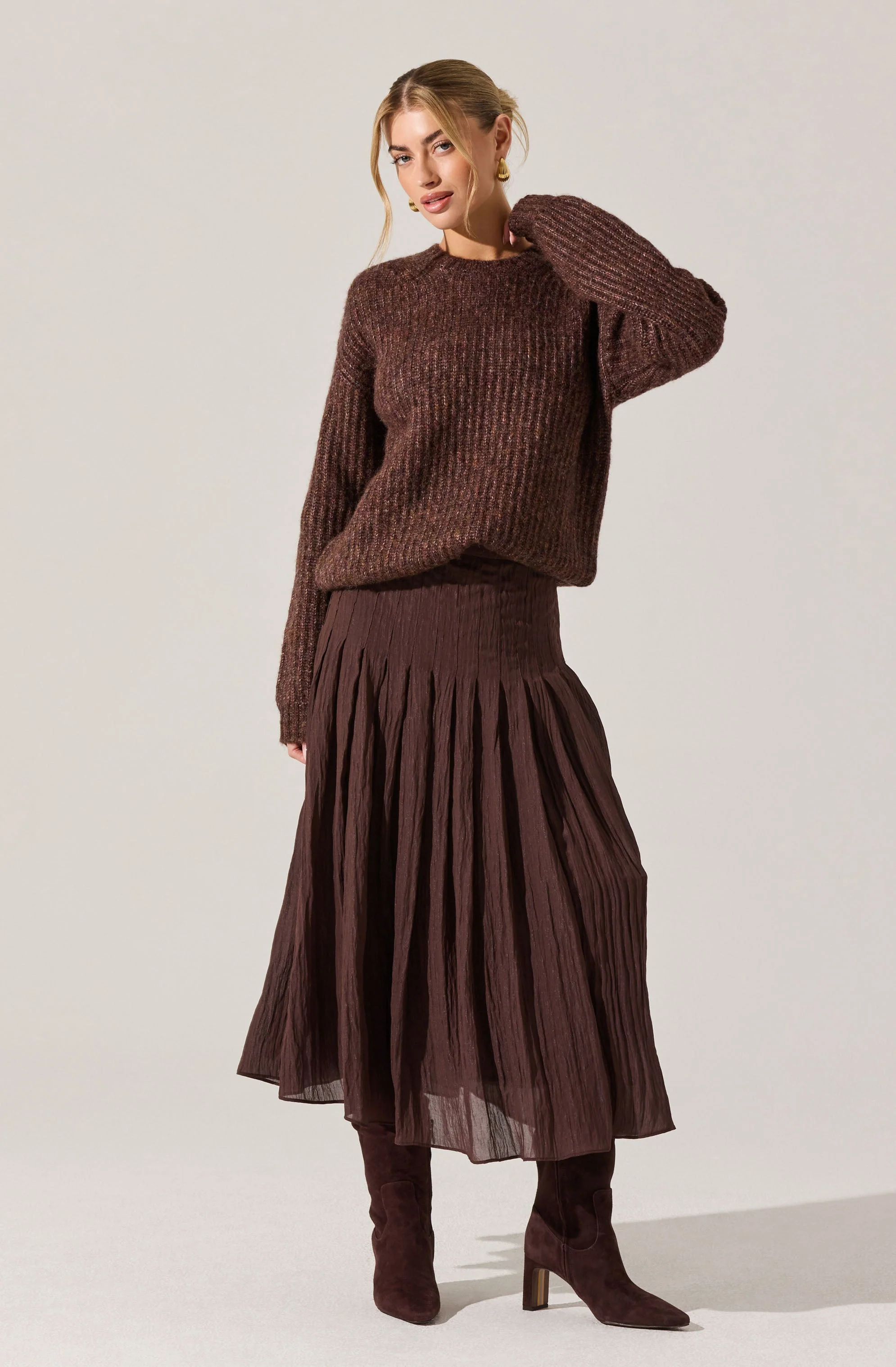 Daivini Pleated Crinkle Midi Skirt