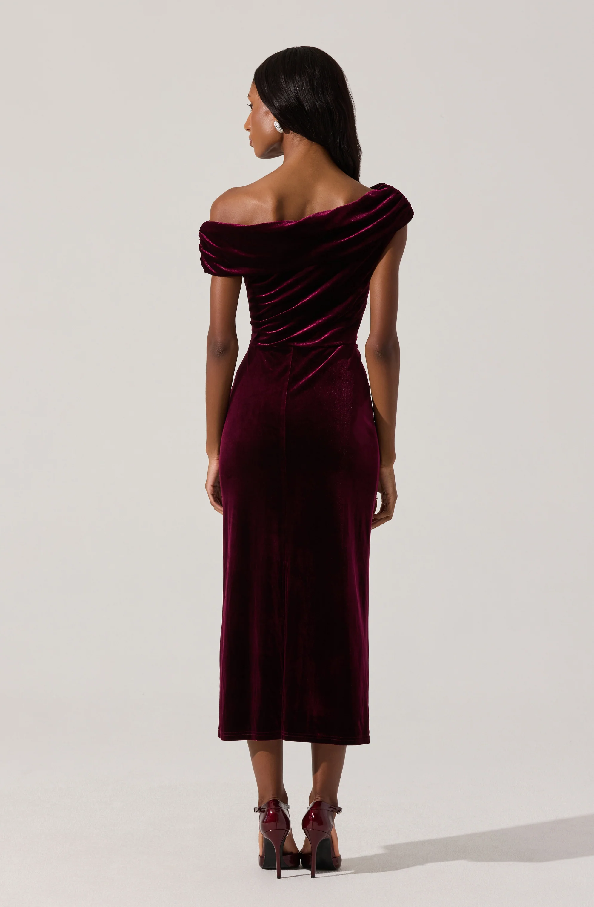 Velvet Off Shoulder Midi Dress