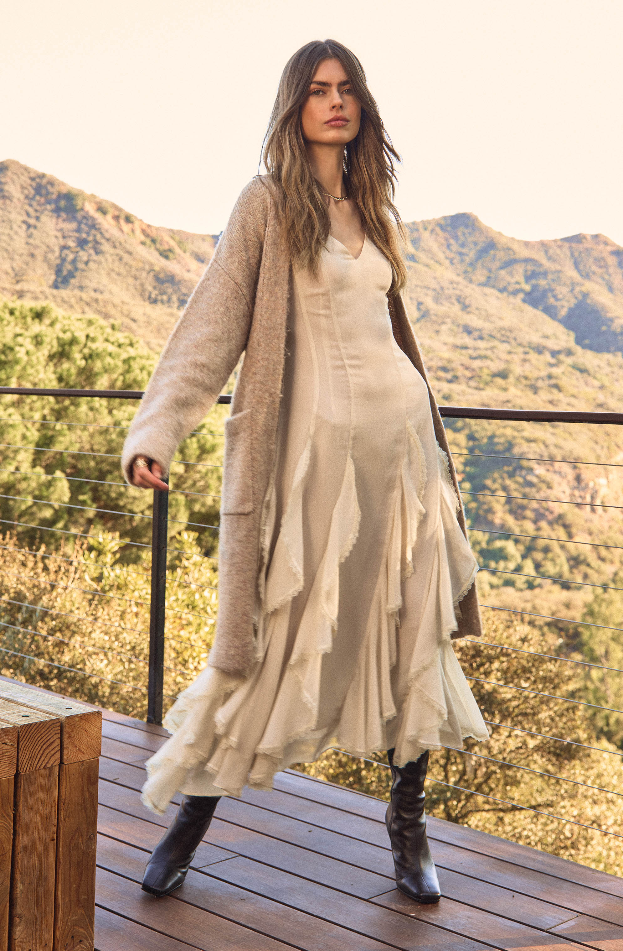 Philomene V-Neck Ruffle Trim Dress