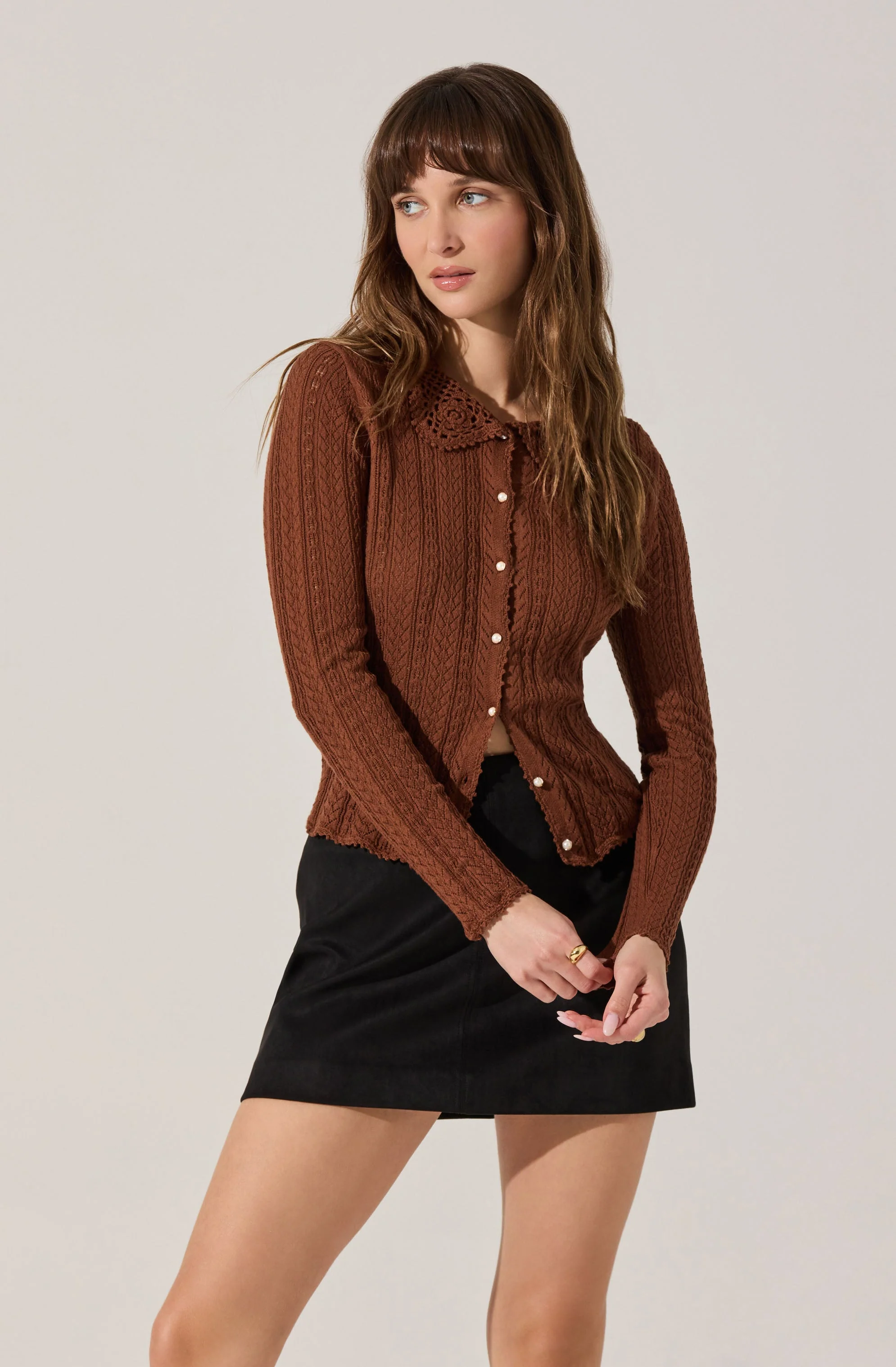 Ottilie Pointelle Crochet Collar Cardigan