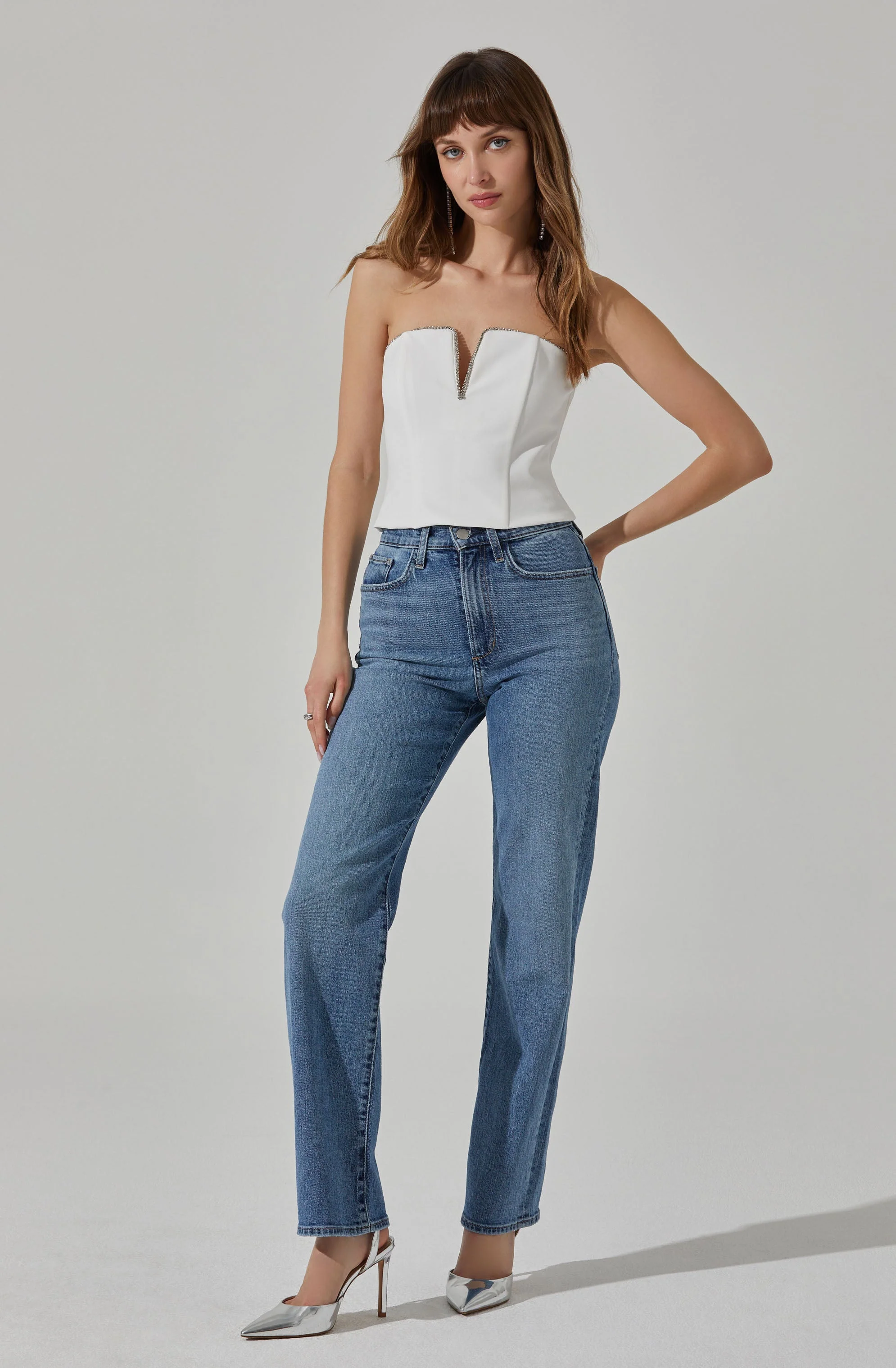 Amell Strapless Rhinestone Trim Top