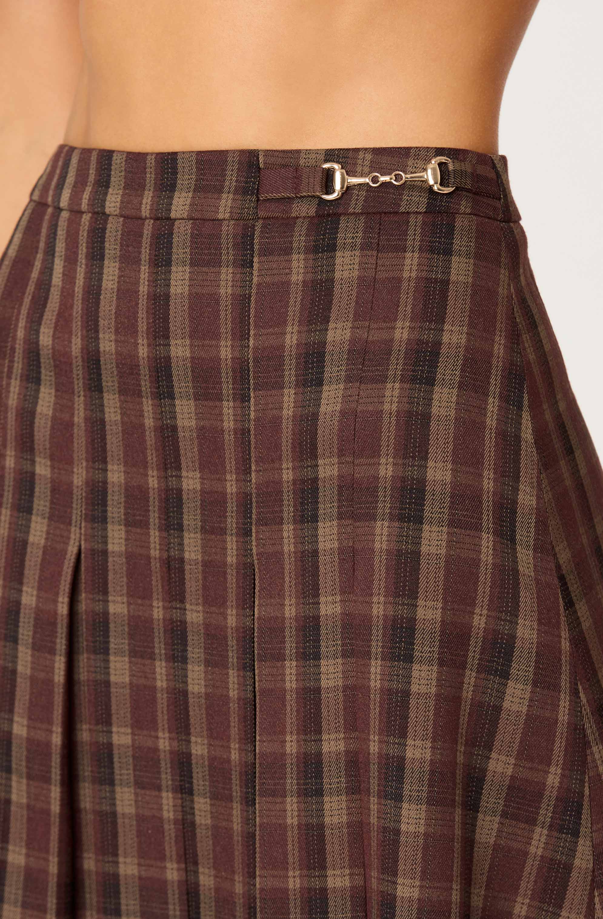 Vena Pleated Plaid Midi Skirt