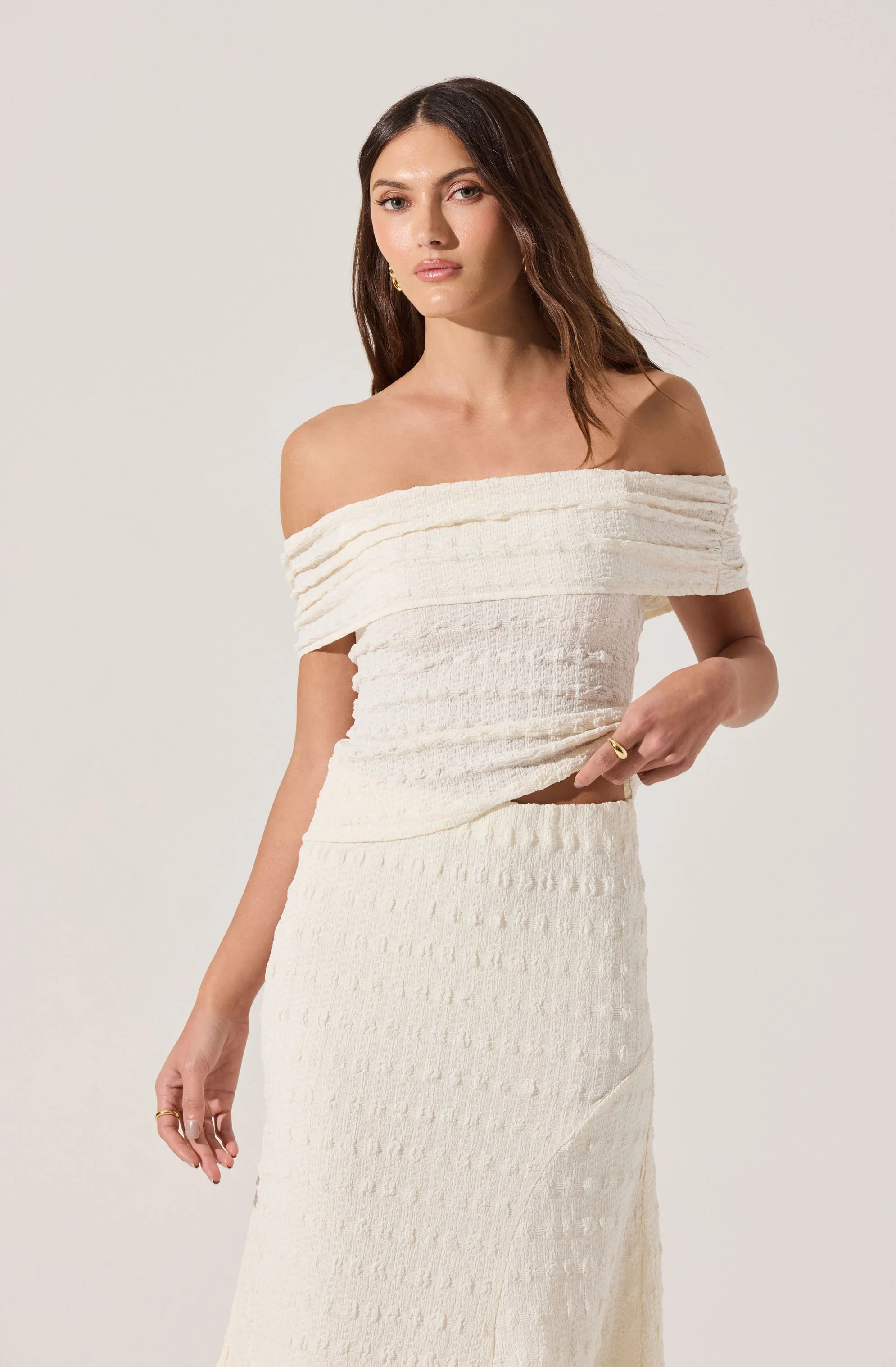 Off Shoulder Textured Knit Top