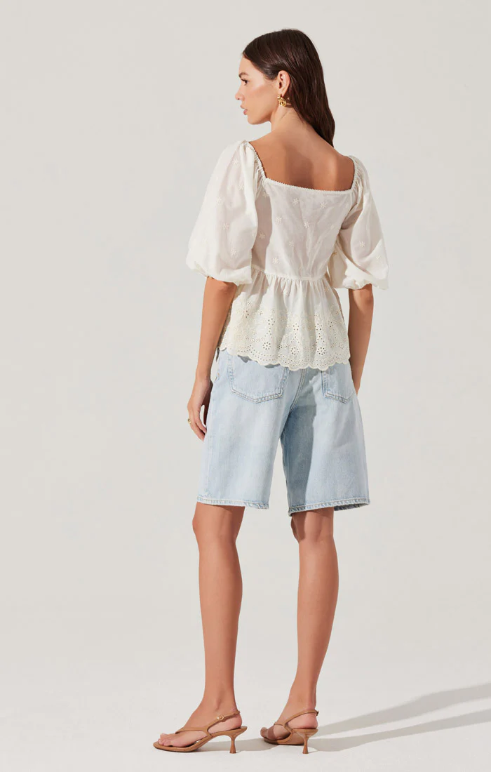 Ezmae Embroidered Tie-Front Top