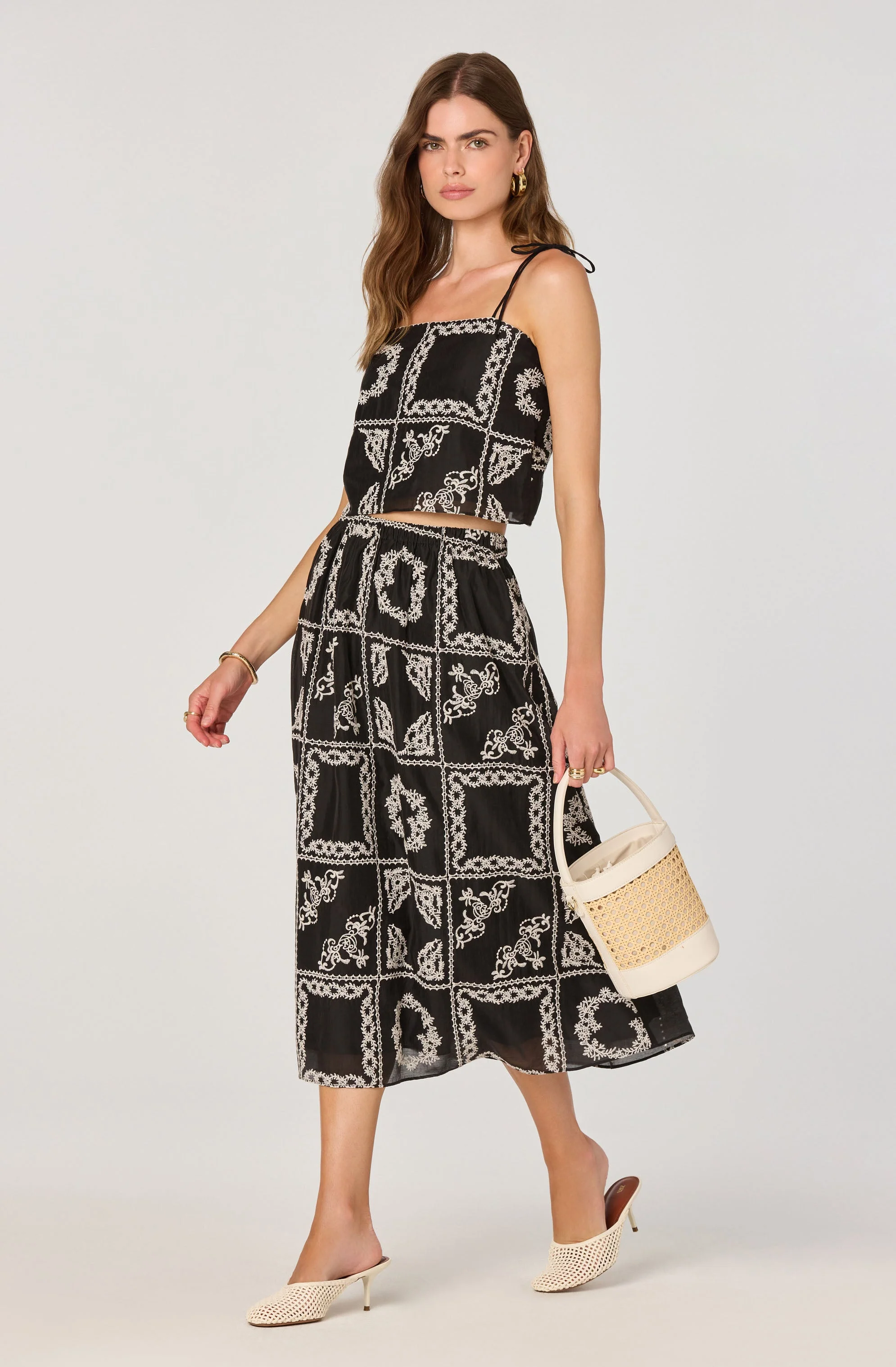 Tie-Strap Embroidered Cutwork Top