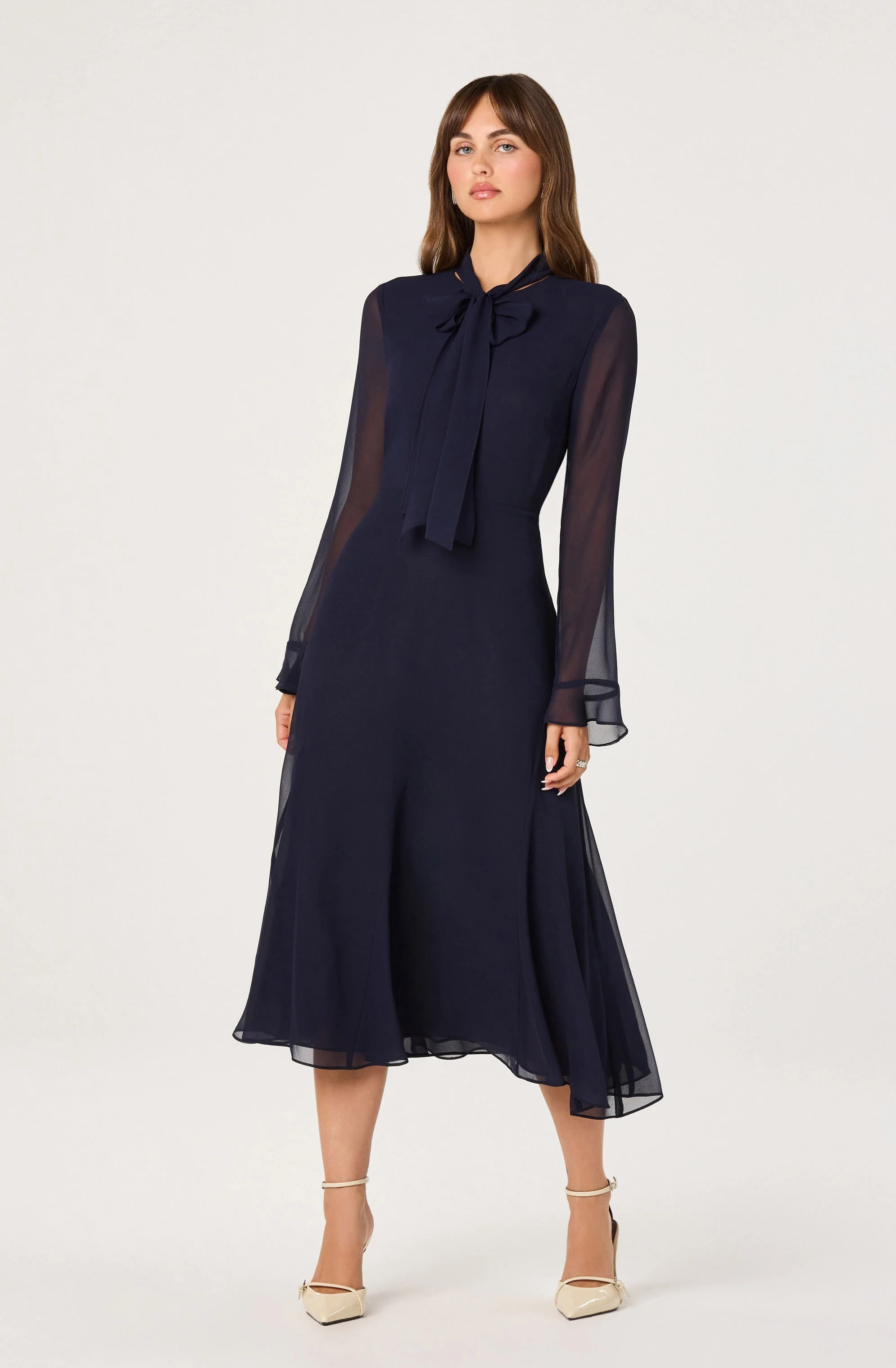 Tie Neck Midi Dress