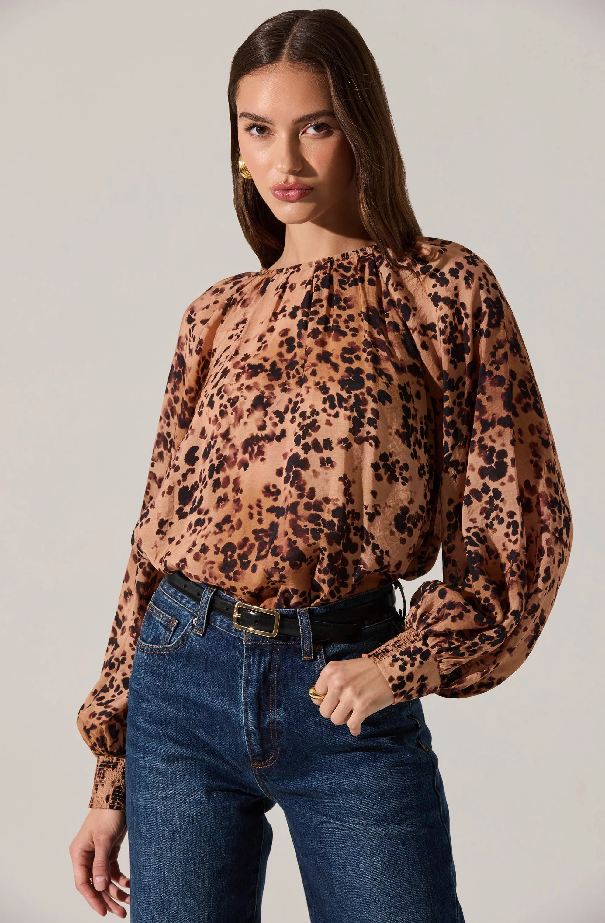 Reyen Leopard Balloon Sleeve Top