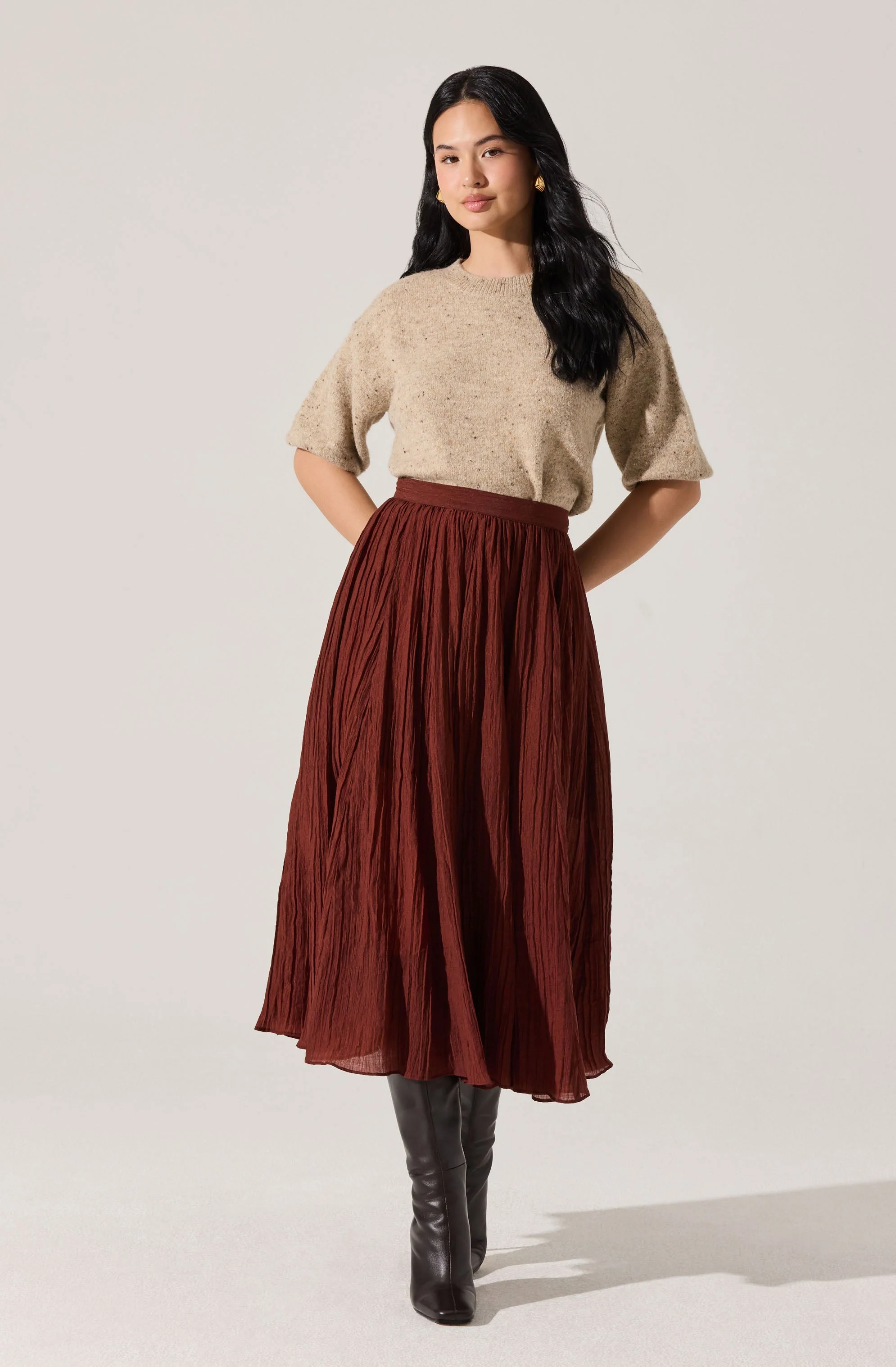 Salome Pleated Flare Midi Skirt