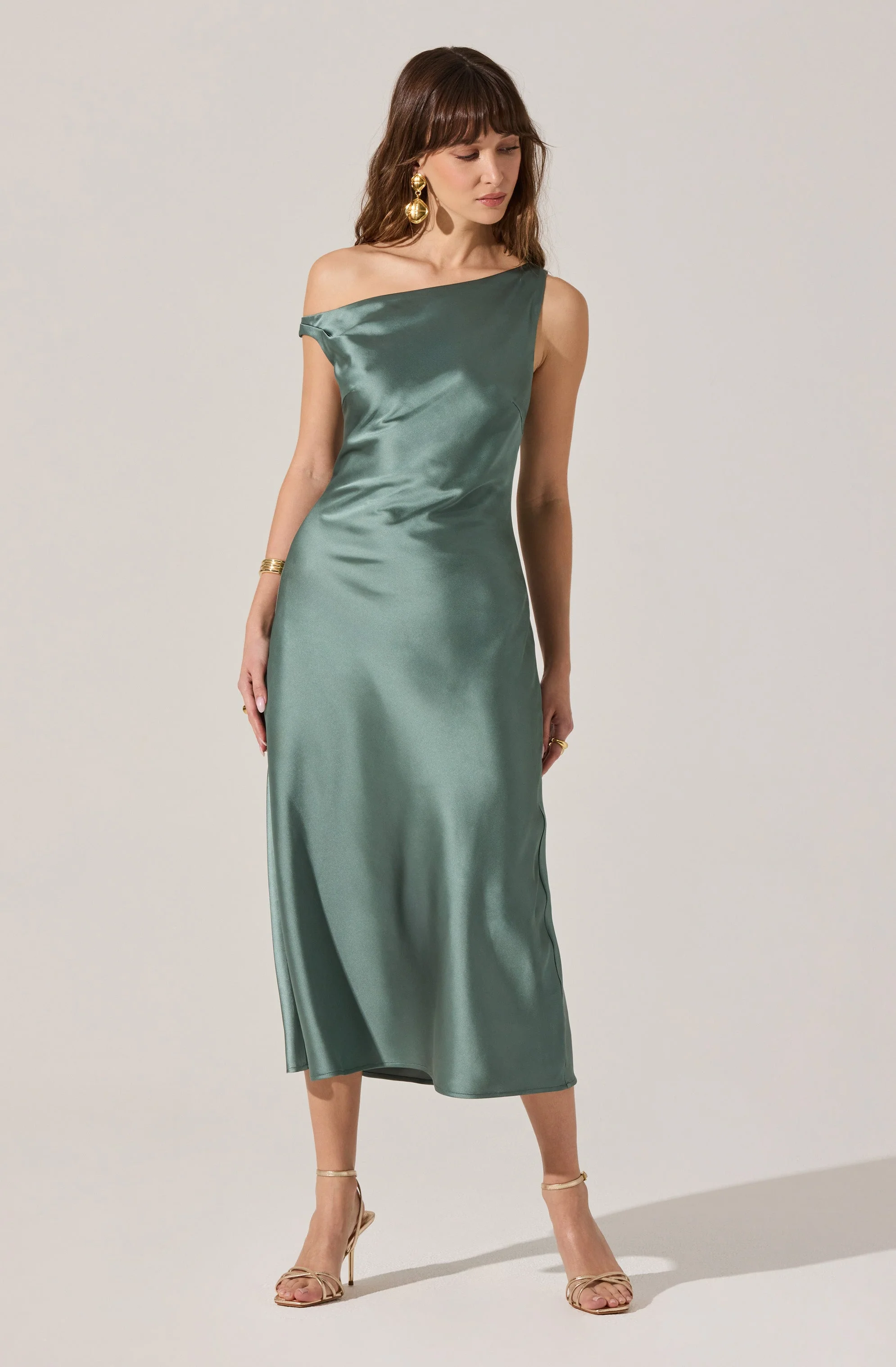 Elain Satin Off Shoulder Midi Dress