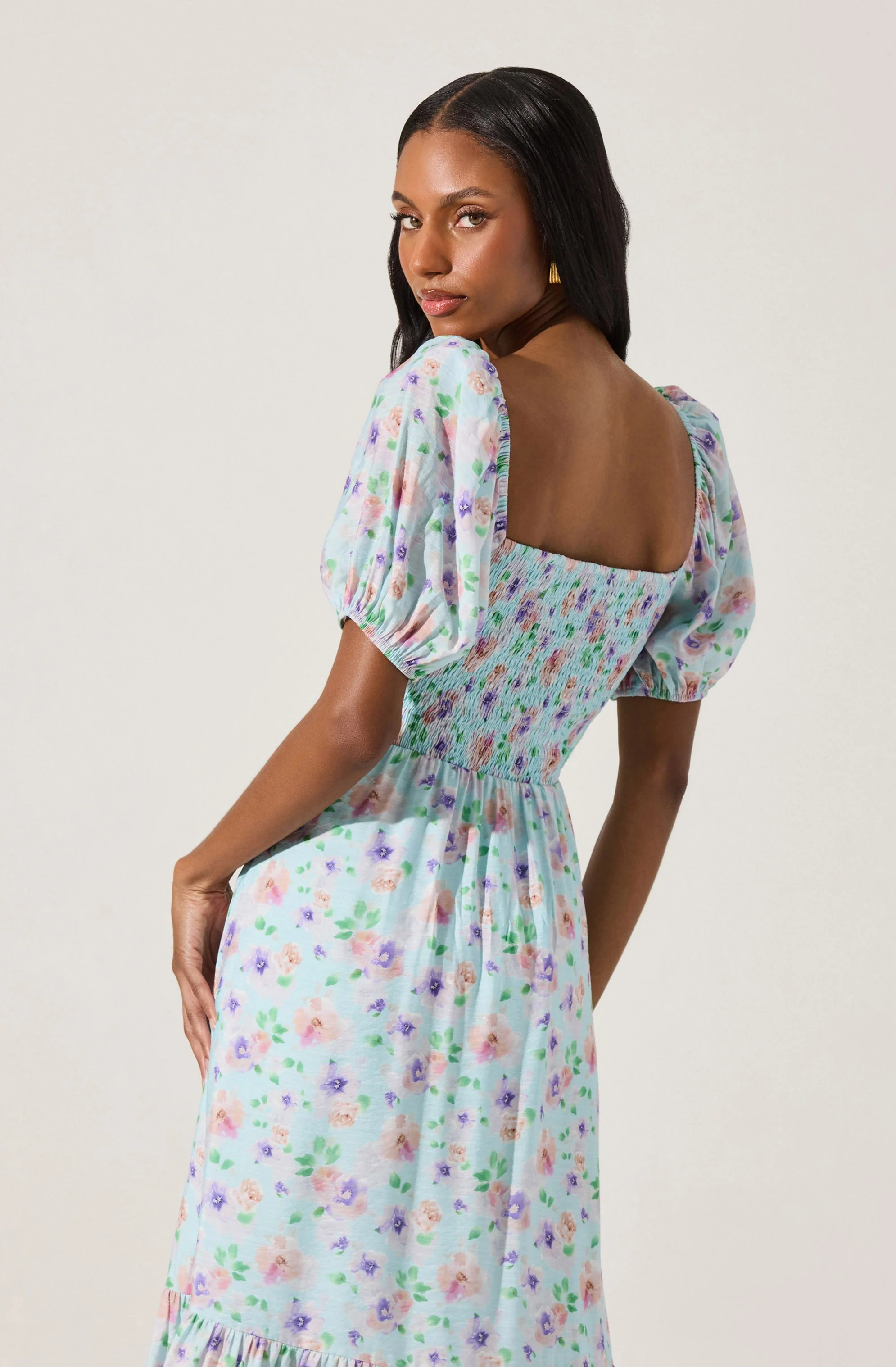 Lace Trim Bustier Floral Midi Dress