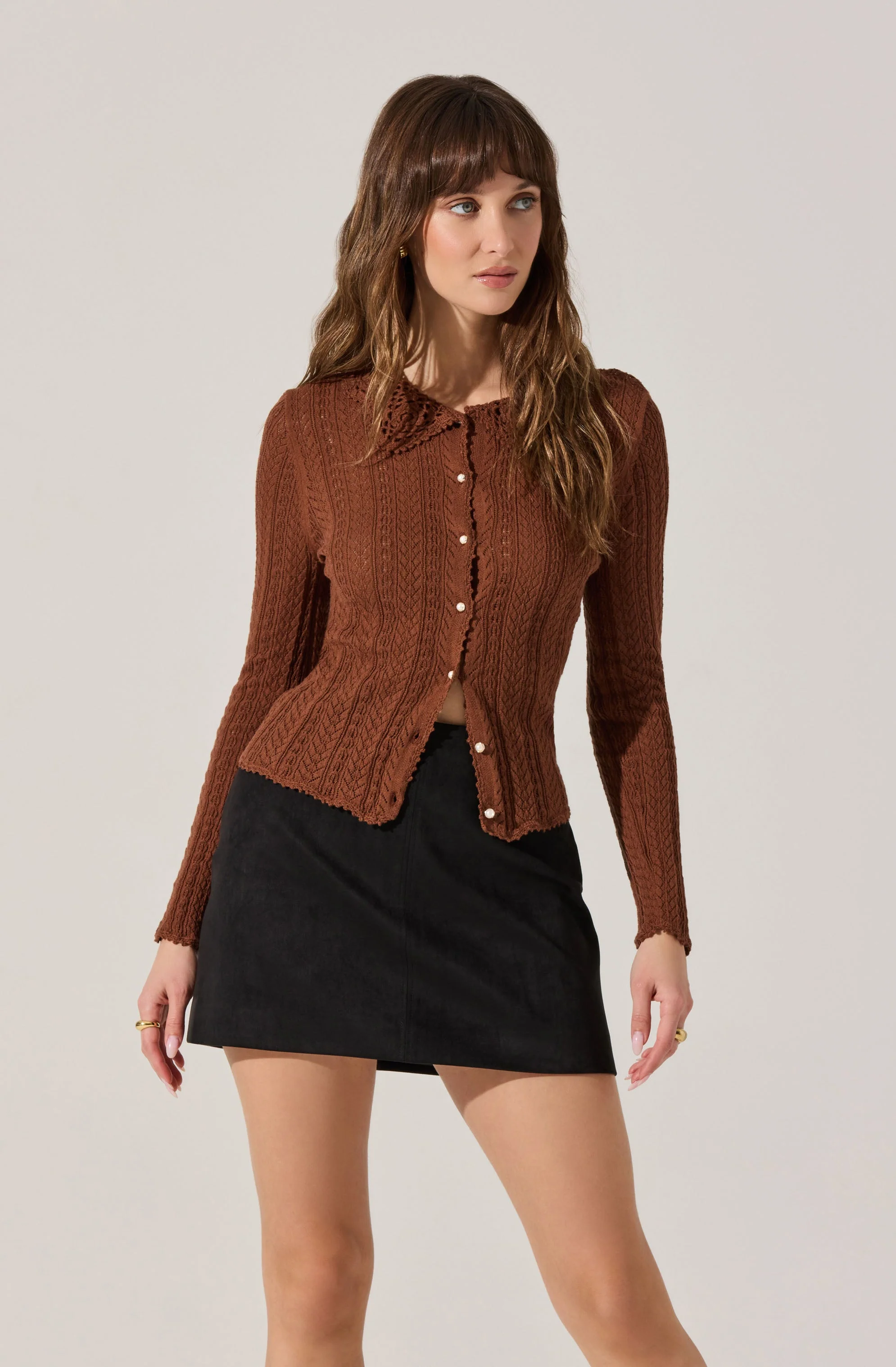 Ottilie Pointelle Crochet Collar Cardigan