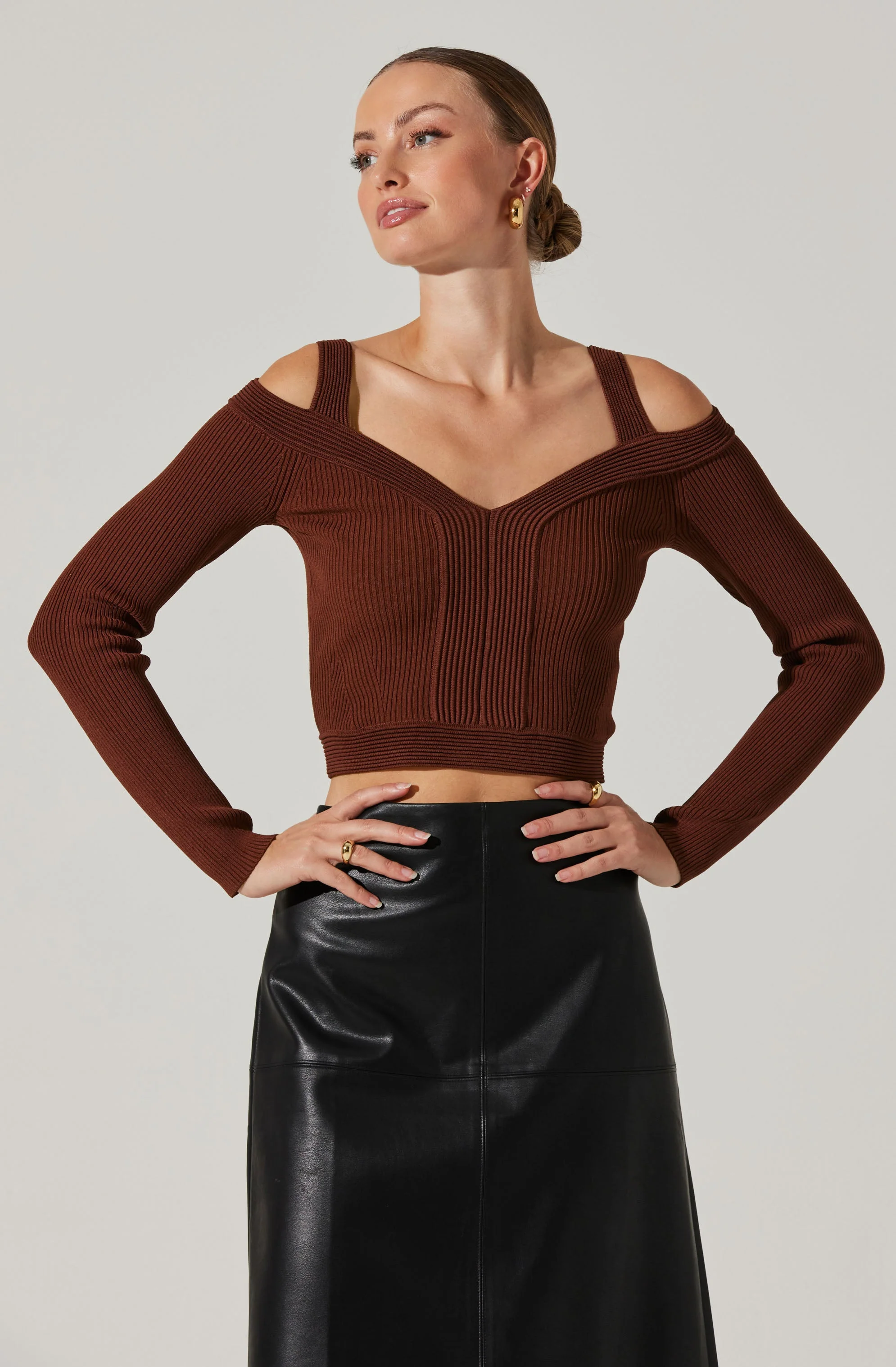 Pacey Ribbed Cold Shoulder Sweater