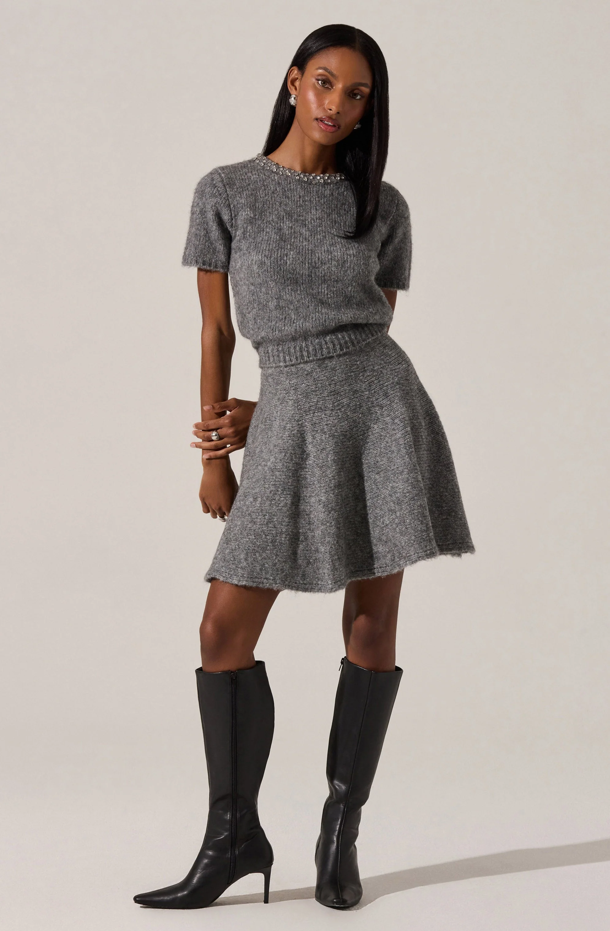 Malvie Flared Mini Sweater Skirt