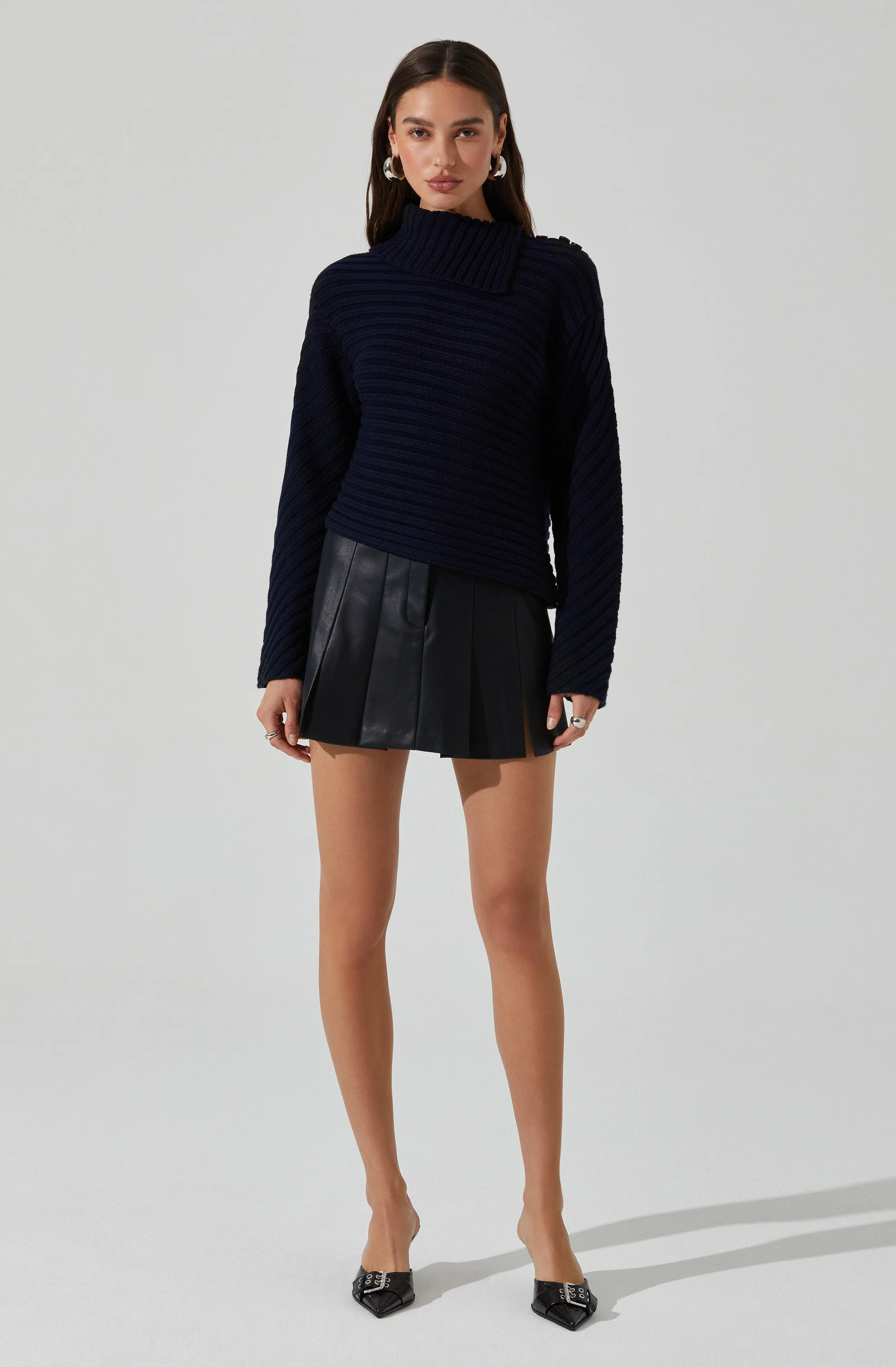 Melita Folded Collar Ribbed Sweater