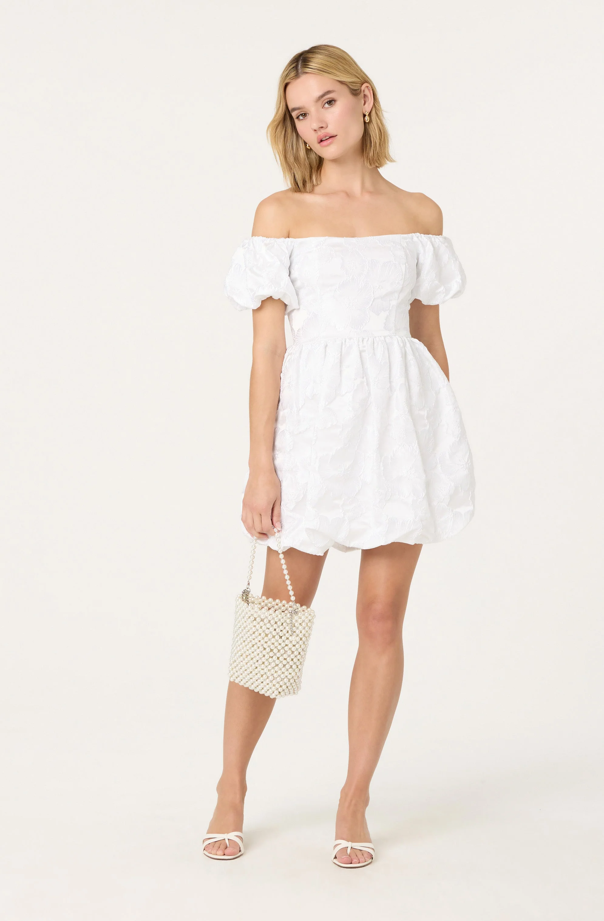 Off Shoulder Jacquard Bubble Dress