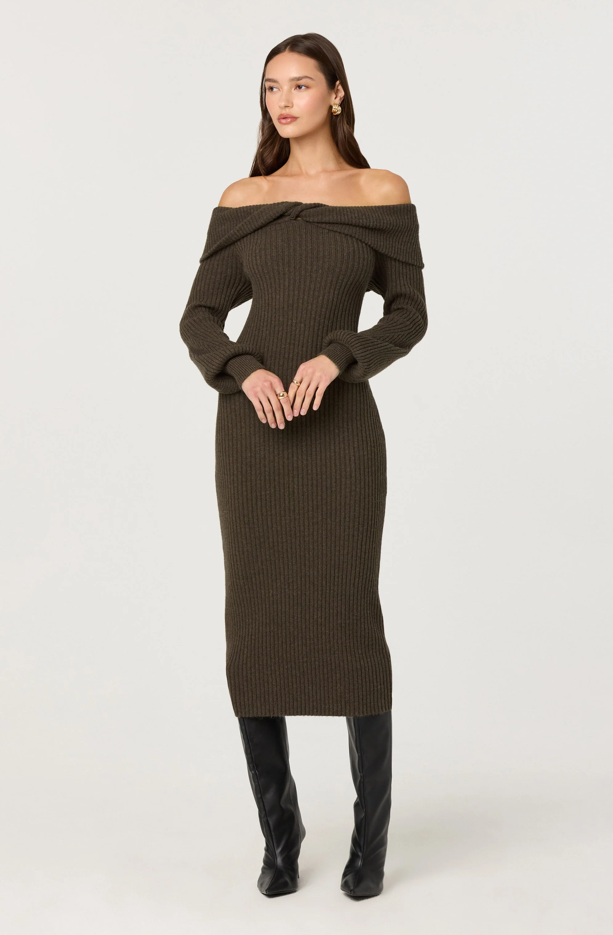 Tilde Off Shoulder Midi Sweater Dress