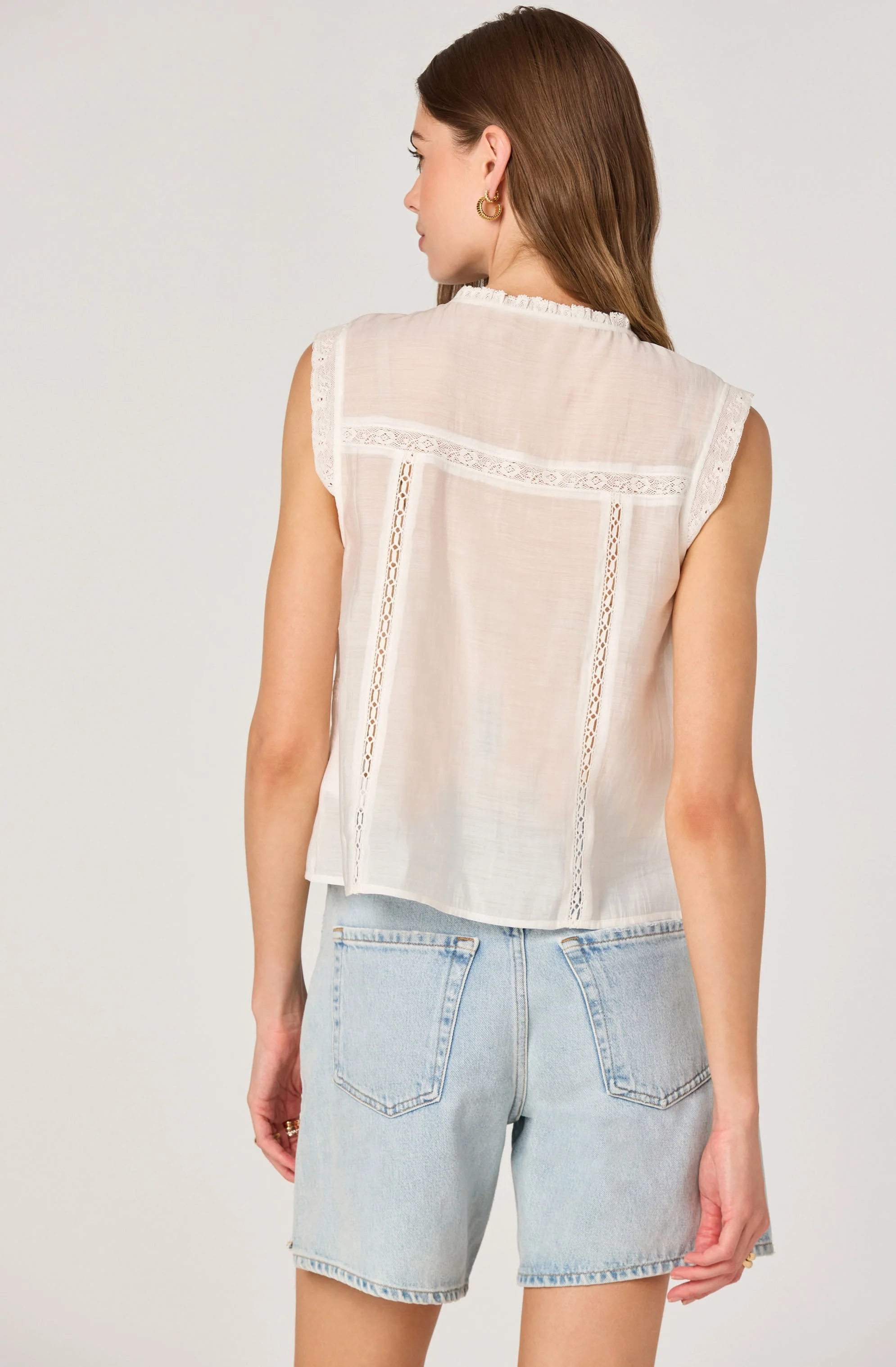 Lace Trim Tie-Front Top