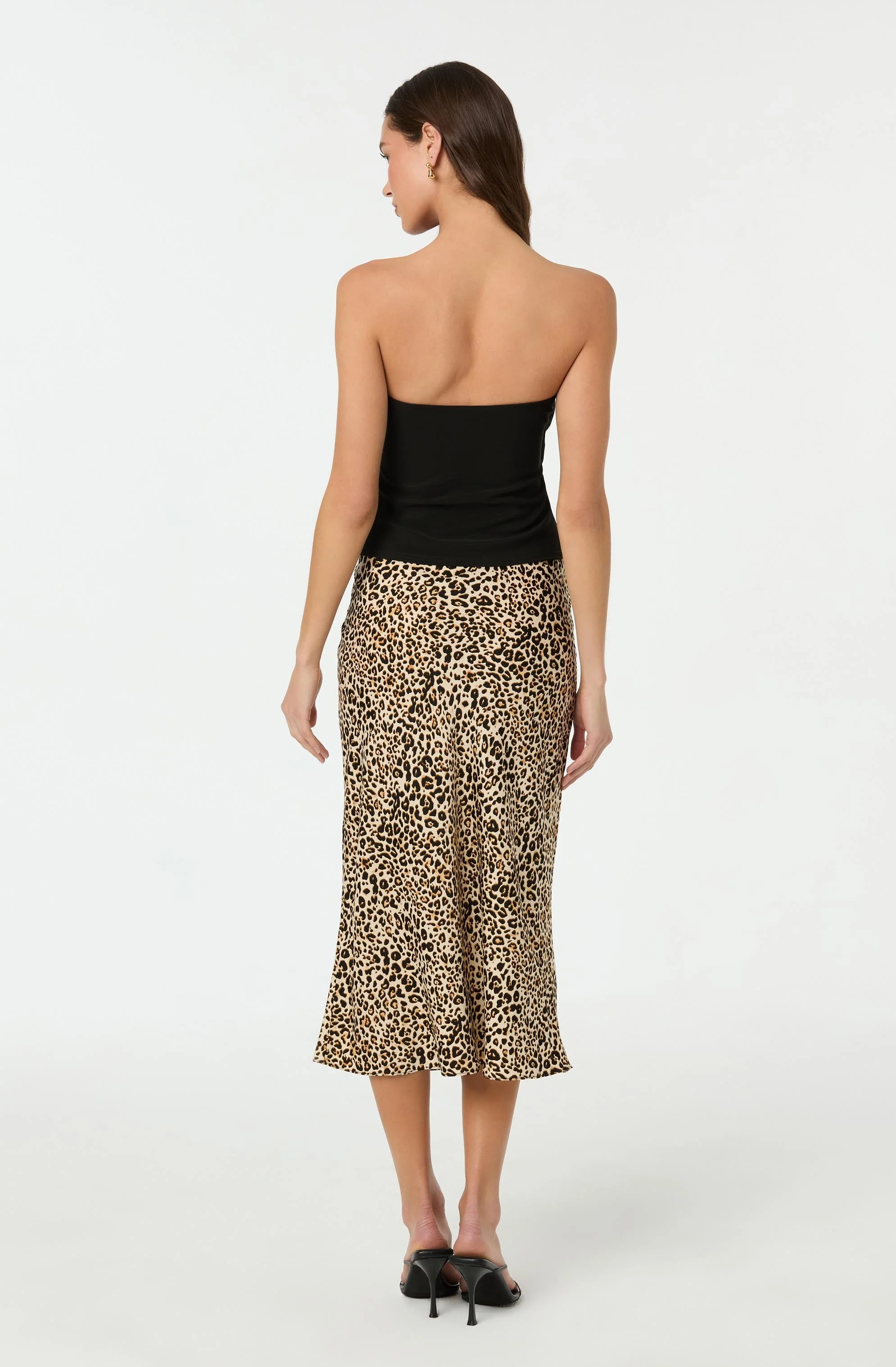 Satin Leopard Print Midi Skirt