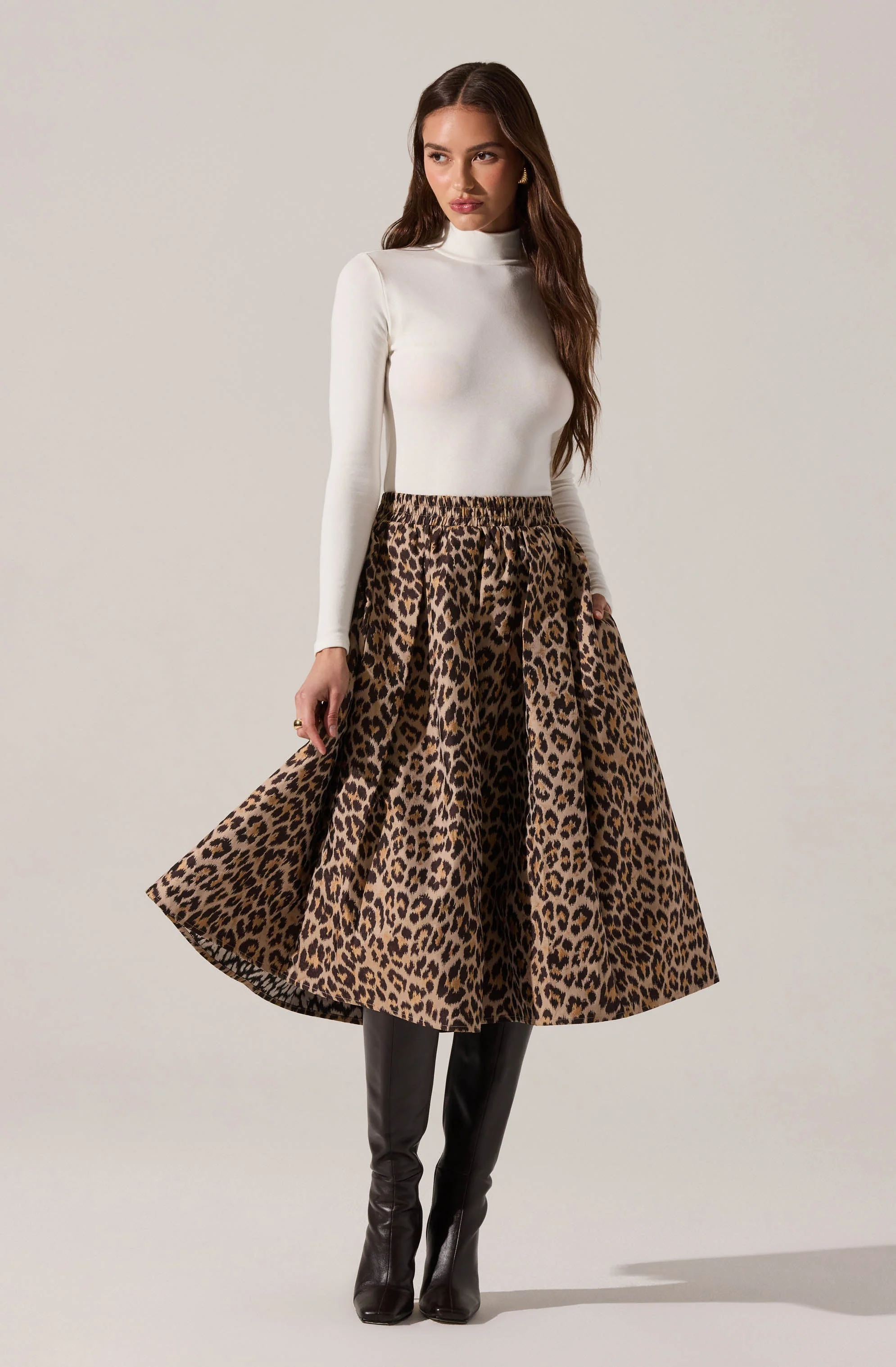 Andolina Pleated Leopard Midi Skirt