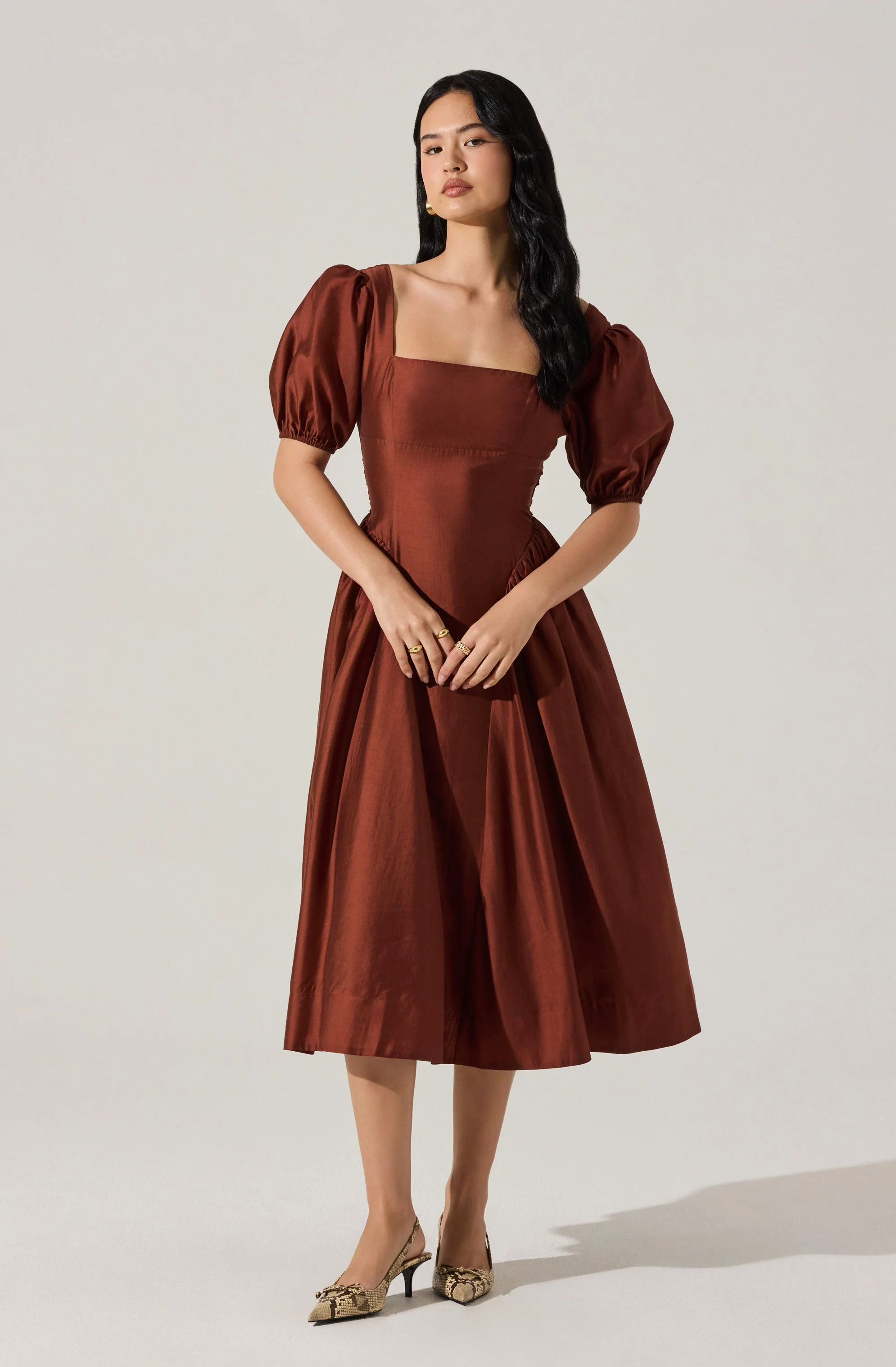 Keairra Puff Sleeve Midi Dress