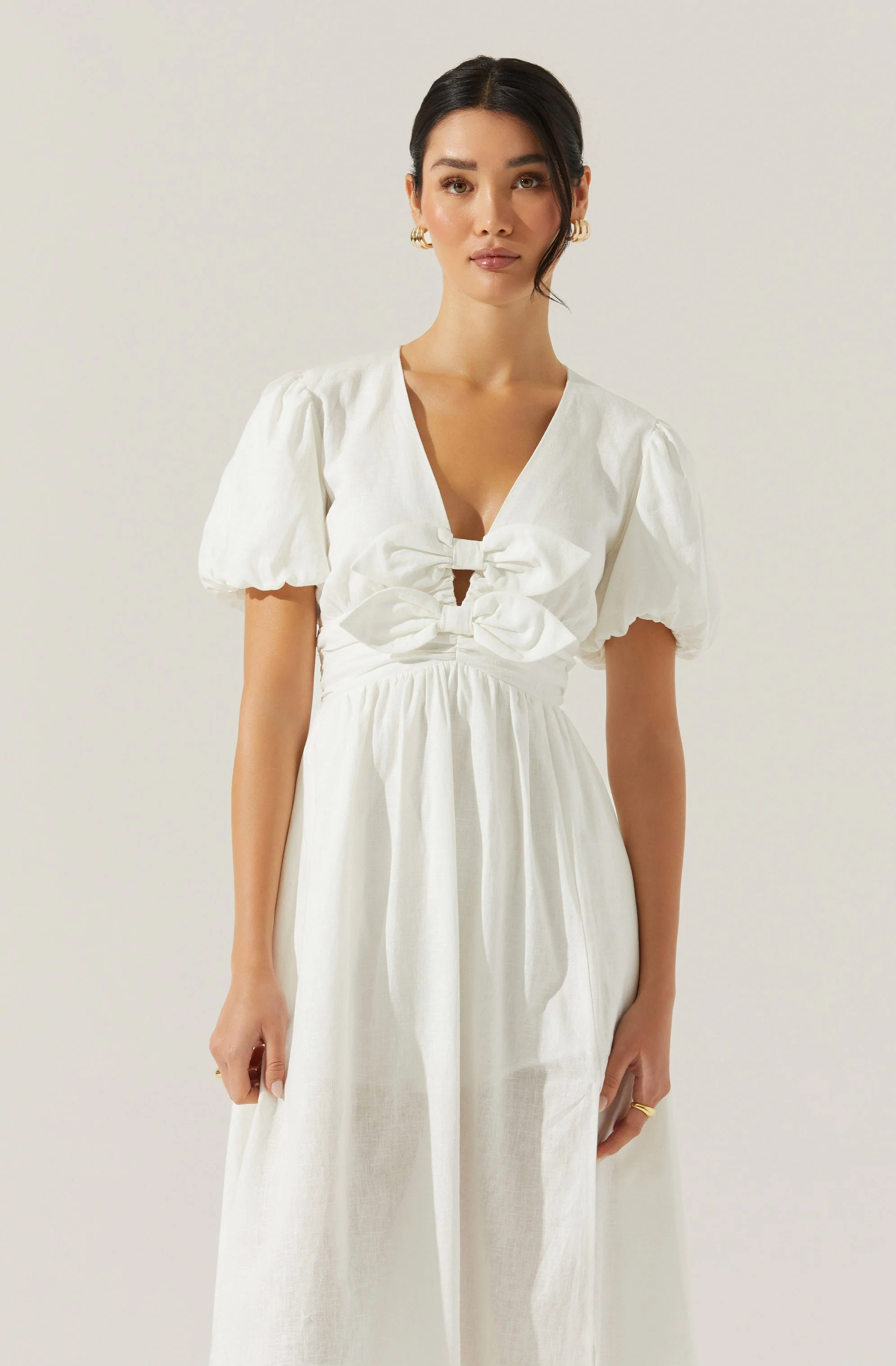 Citrine Linen Bow Front Midi Dress