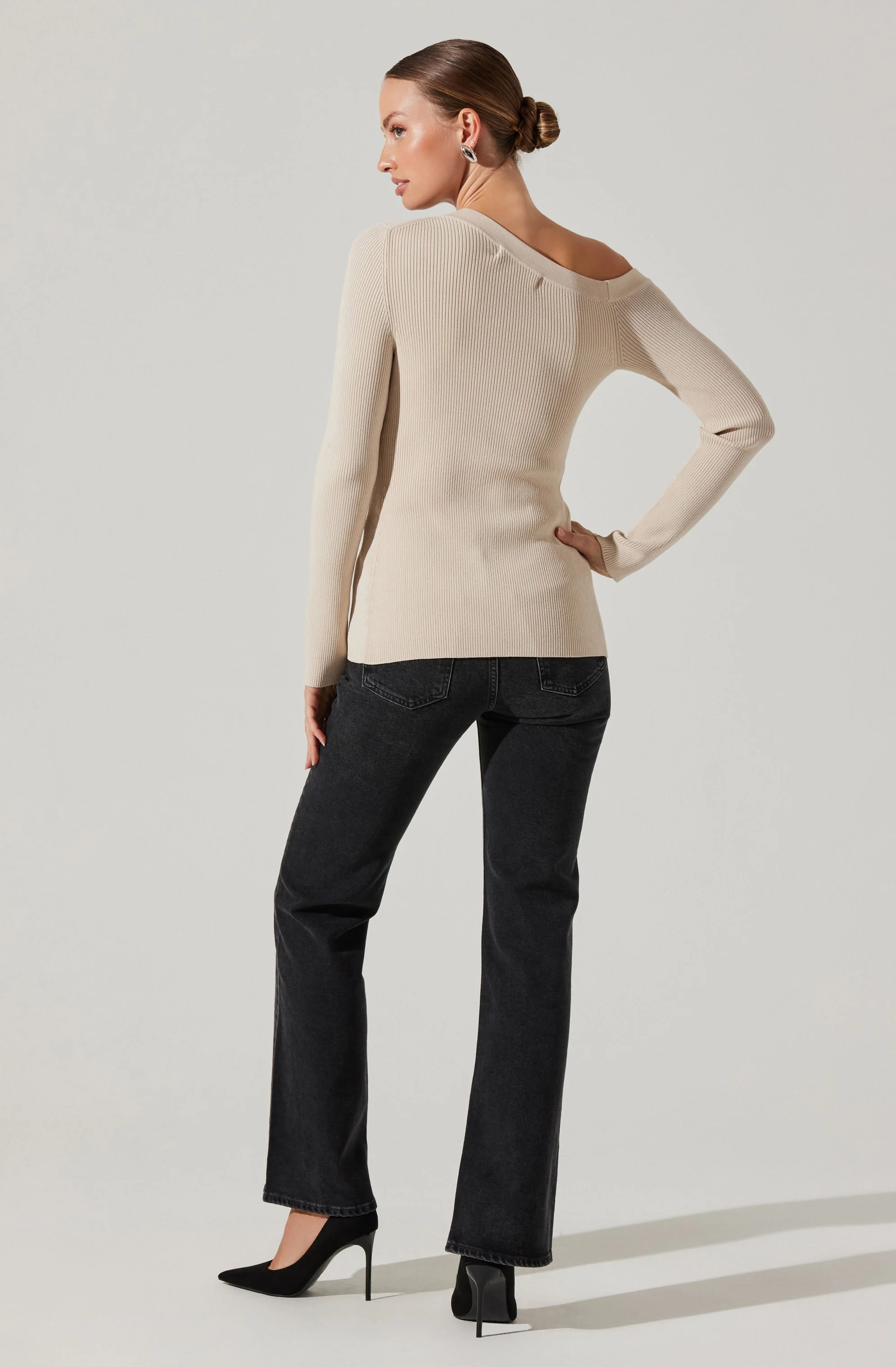 Celin One Shoulder Ribbed Sweater