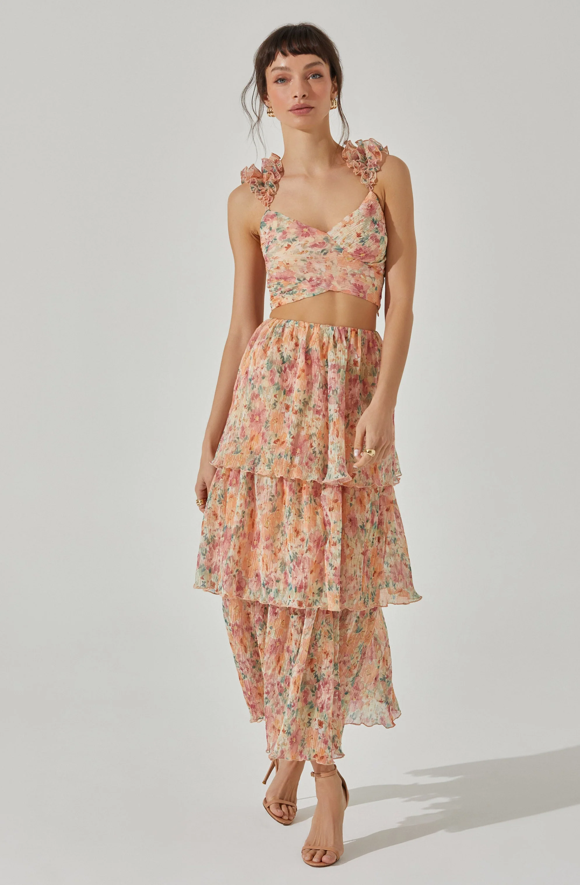 Tiered Plisse Maxi Skirt