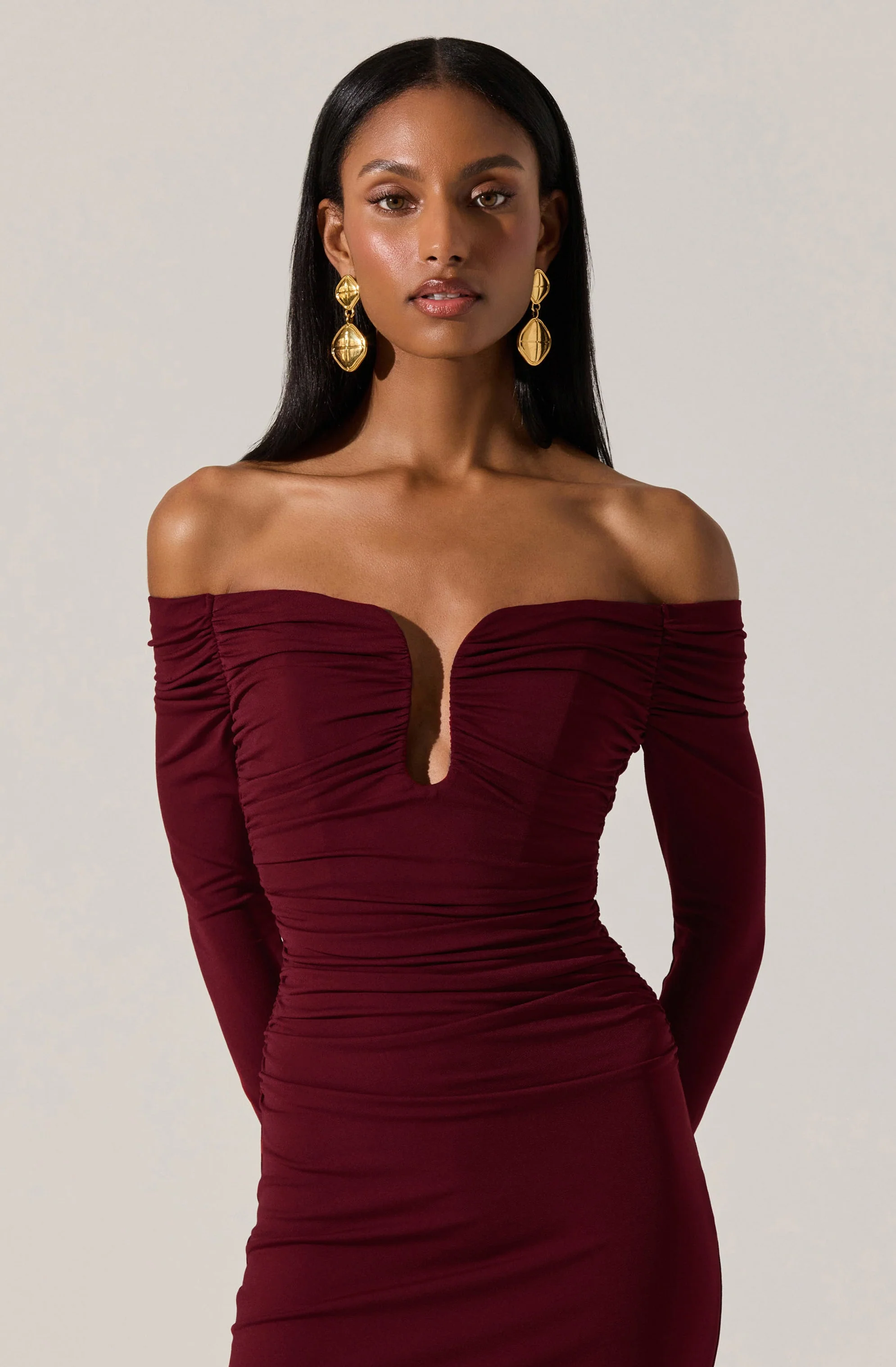 Lovinia Ruched Off Shoulder Dress
