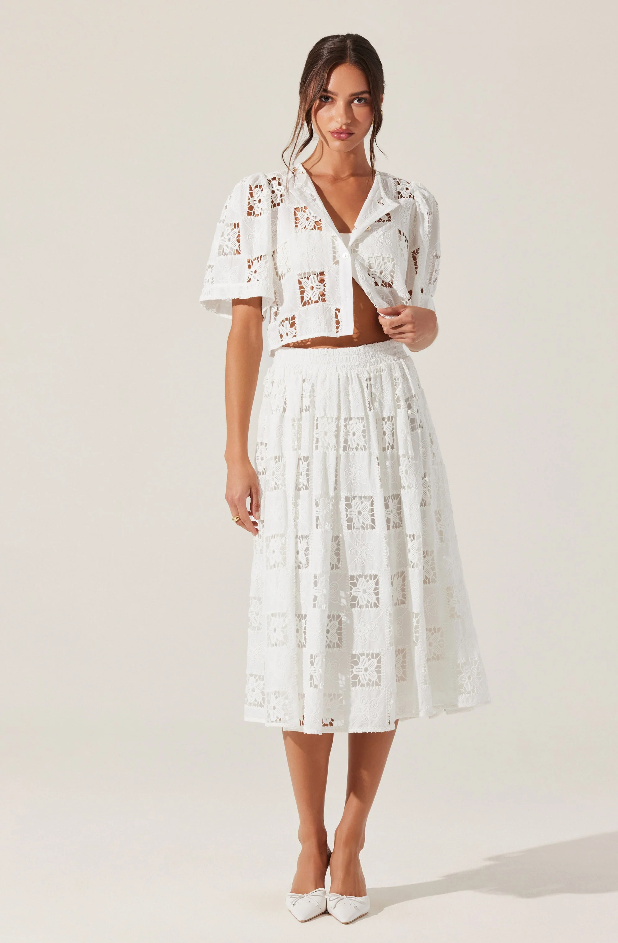 Andolina Crochet Lace Midi Skirt