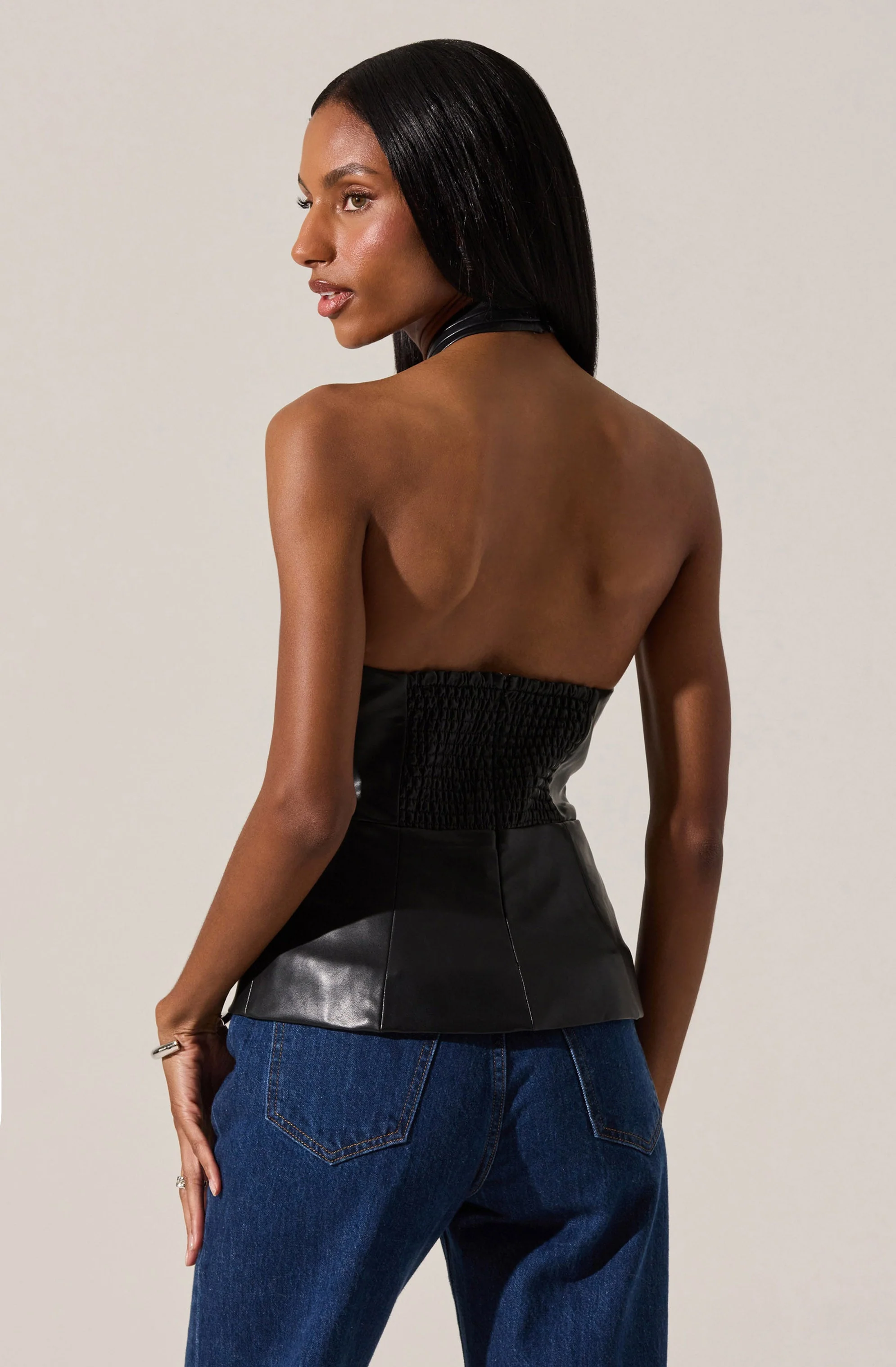 Yaritza Faux Leather Crossover Top