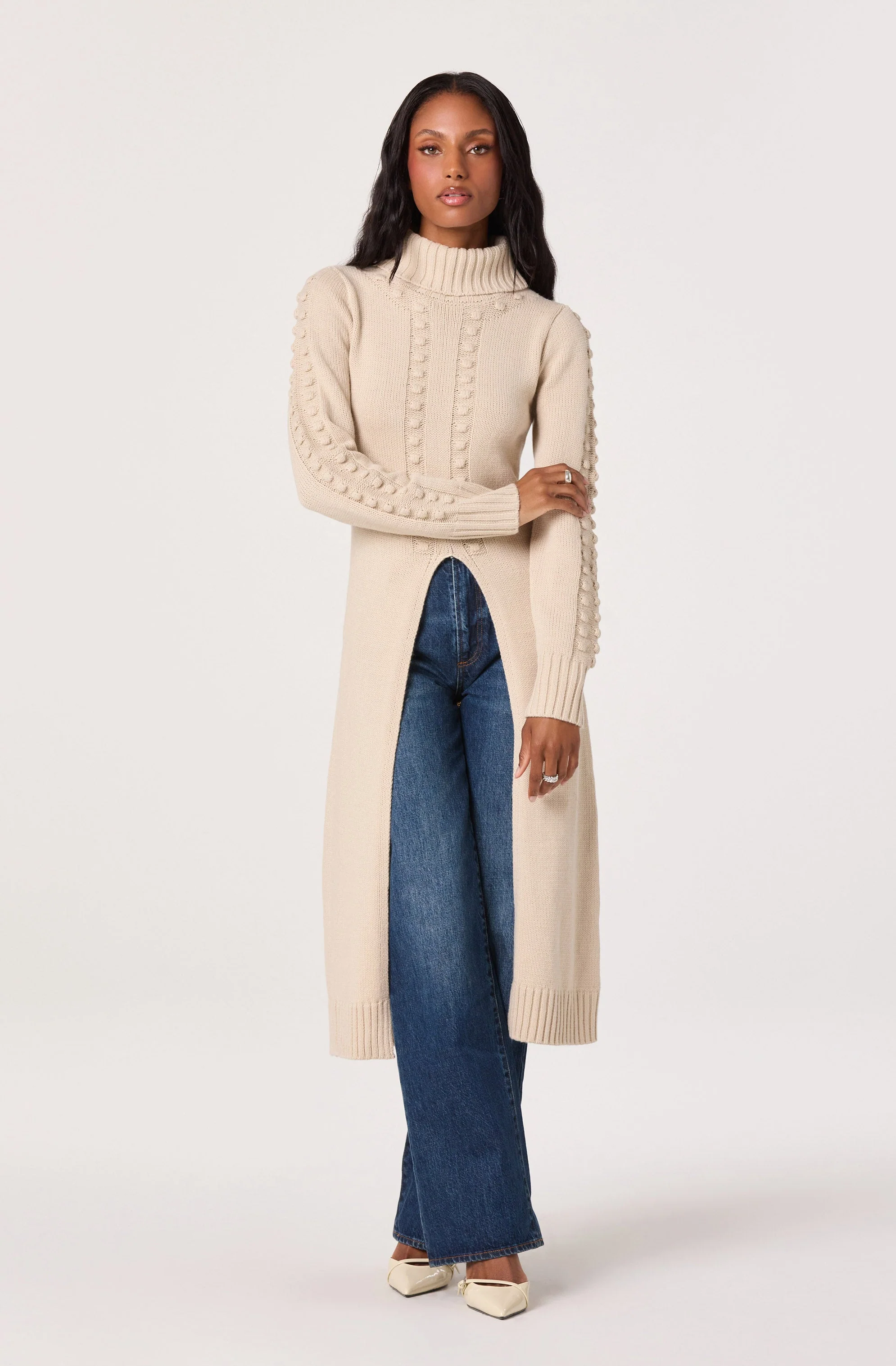 Turtleneck Split Hem Longline Sweater