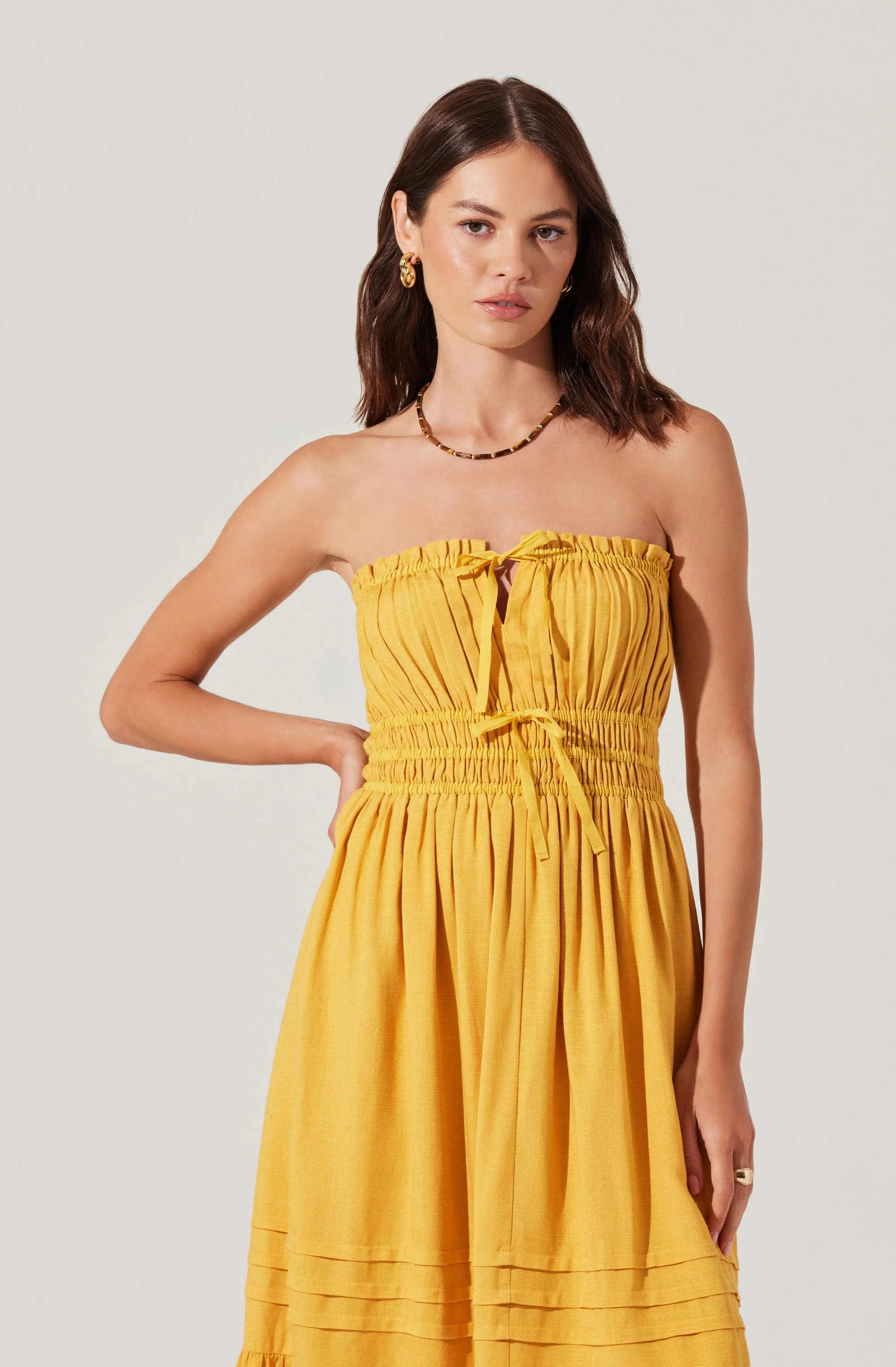 Aubrie Strapless Smocked Midi Dress