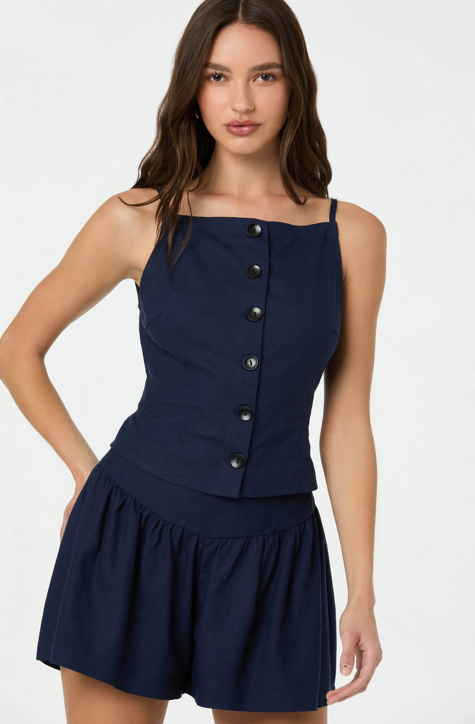 Linen-Blend Boat Neck Top