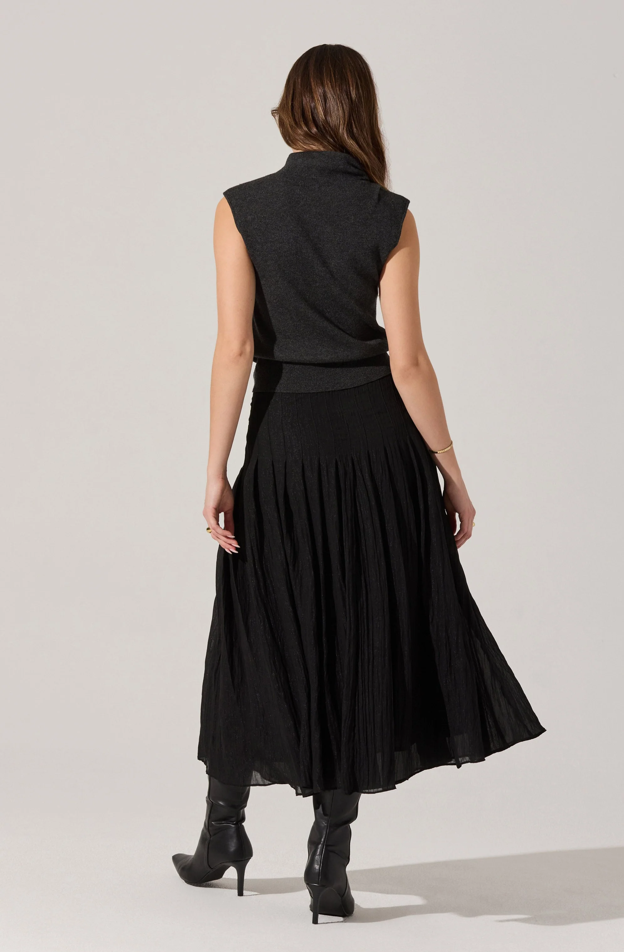 Daivini Pleated Crinkle Midi Skirt