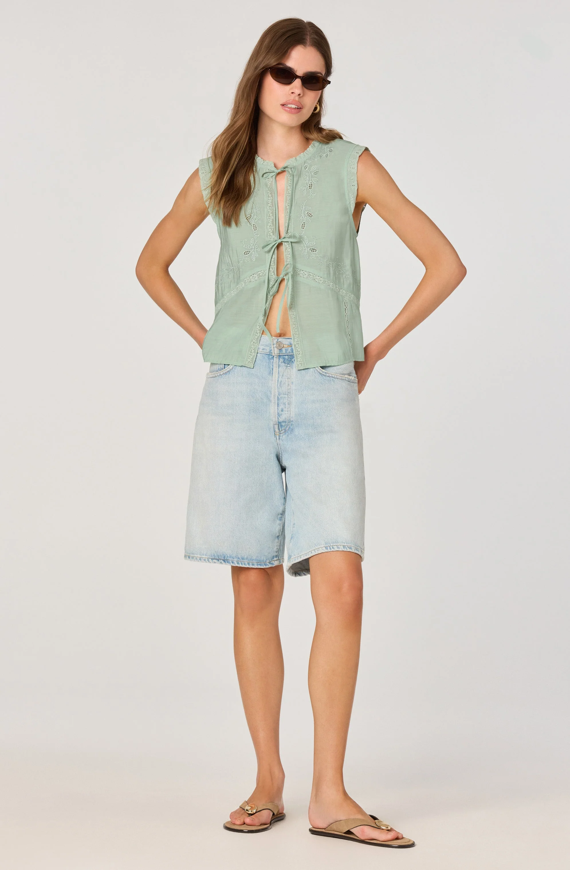 Lace Trim Tie-Front Top