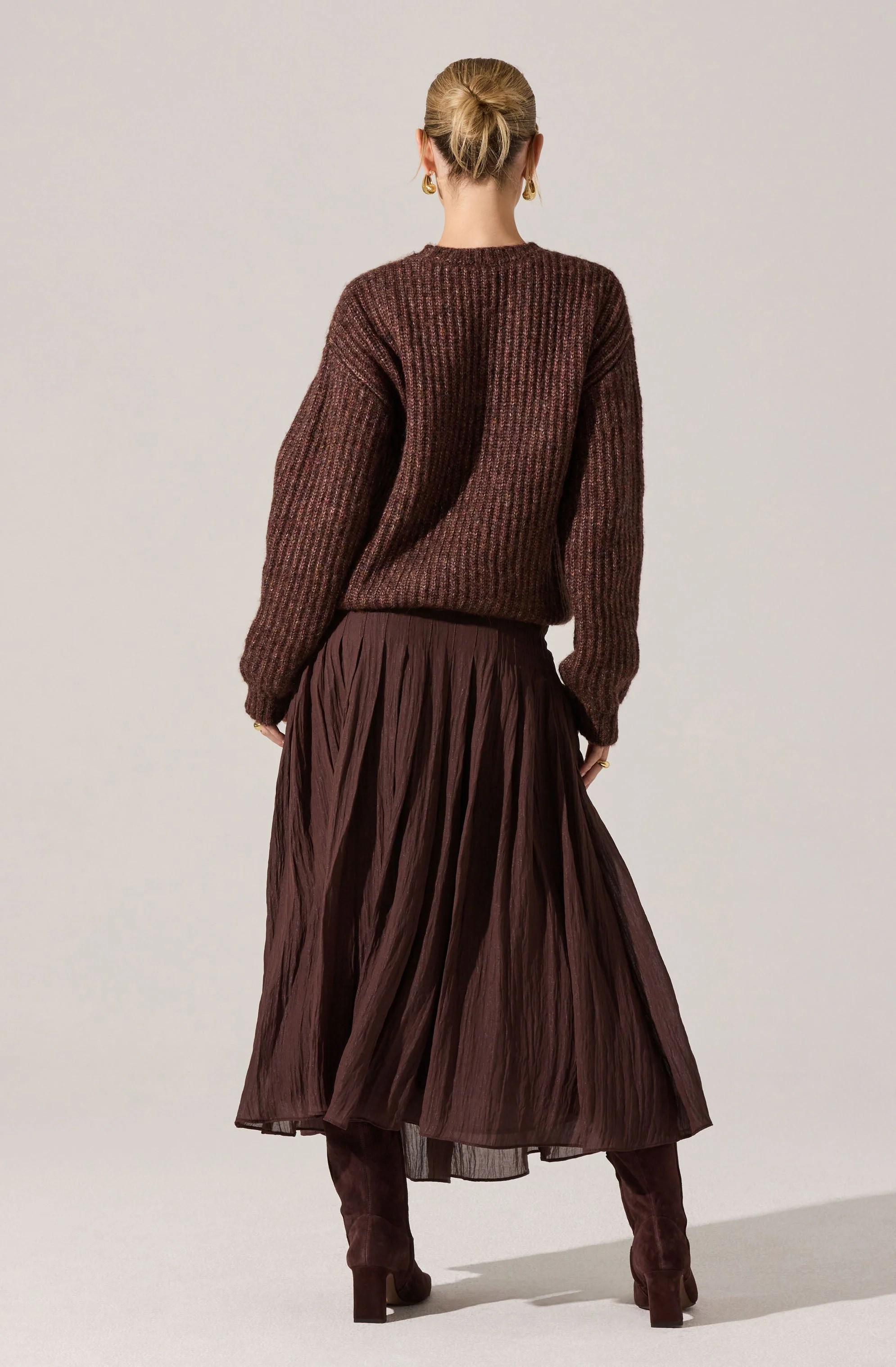 Daivini Pleated Crinkle Midi Skirt